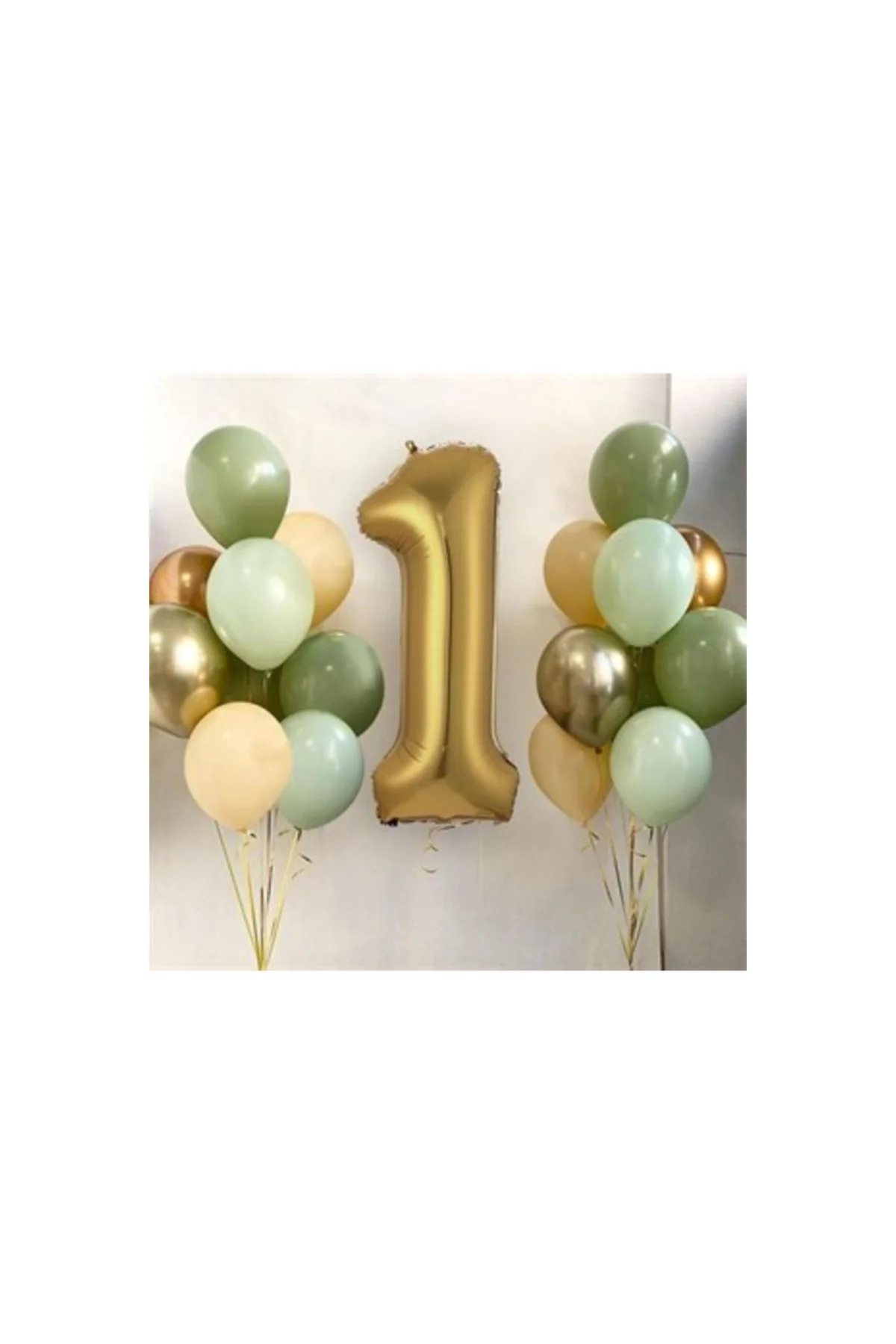 1 Yaş Gold Balon Ve 16 Balon (4küfyeşil+4mintyeşil+4somon+2gold+2gümüş)