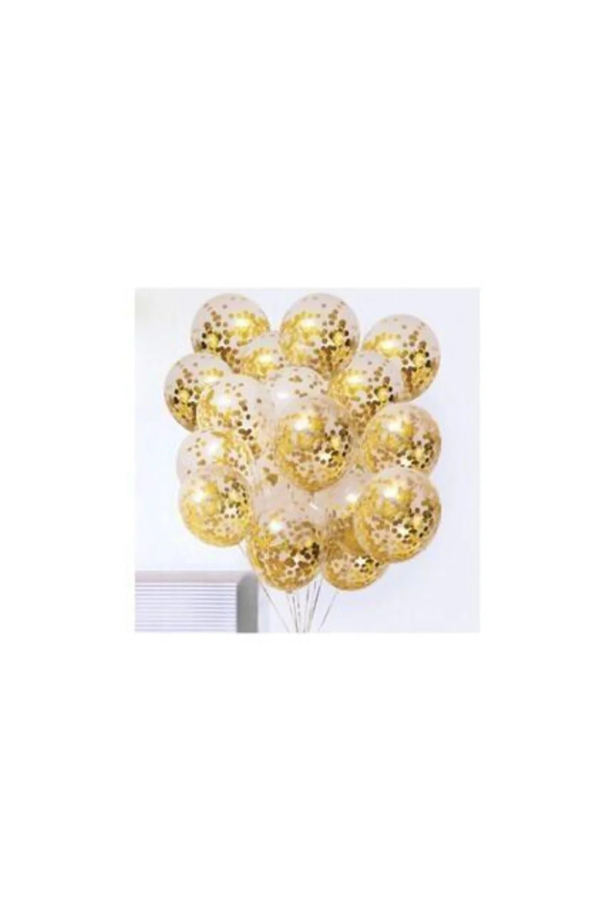 12 Inç Standart Boy Konfetili Şeffaf Balon 10 Adet Gold