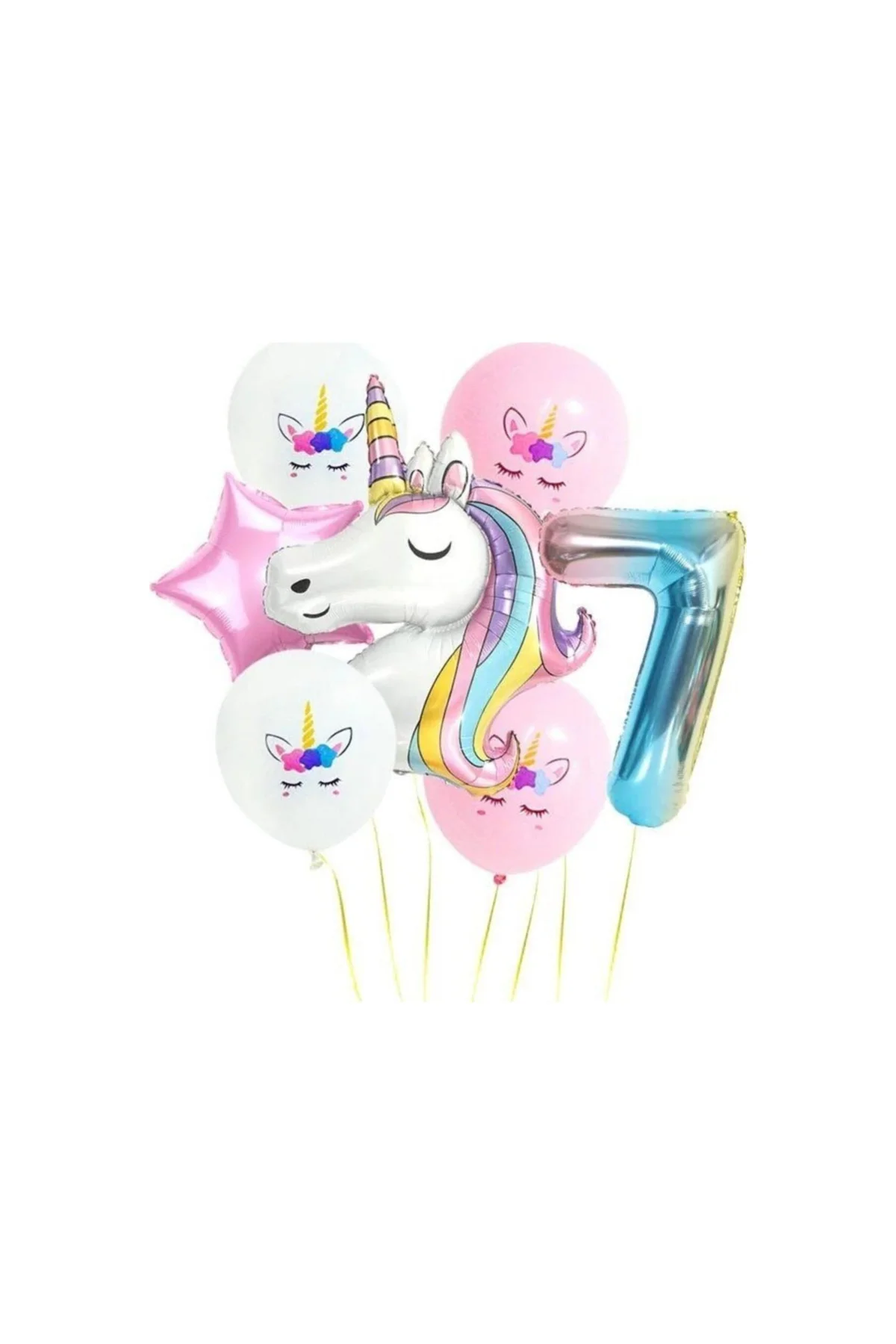 Gökkuşağı Rakam Unicorn Folyo Balon Seti 7 Yaş