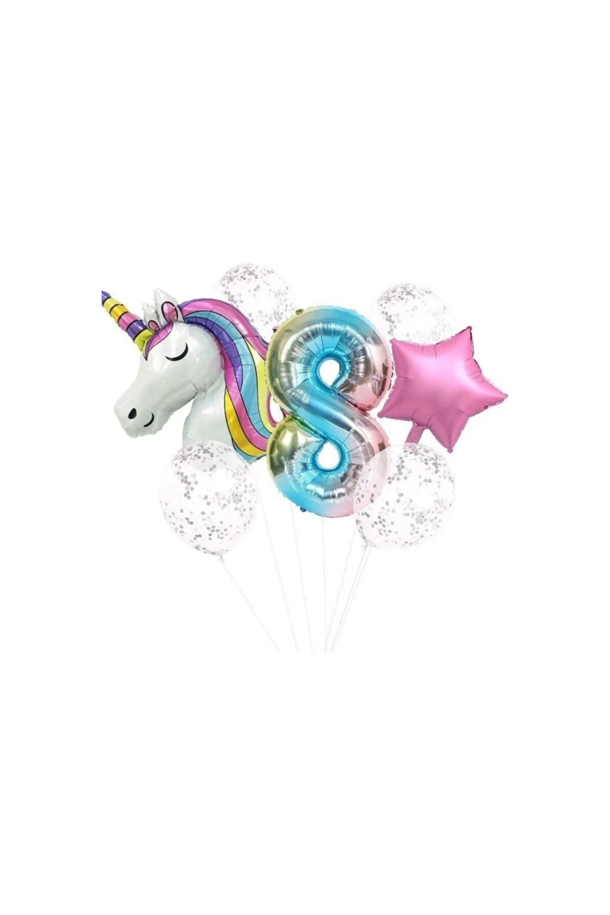 Pazariz Unicorn Folyo Balon Doğum Günü Seti 8 Yaş