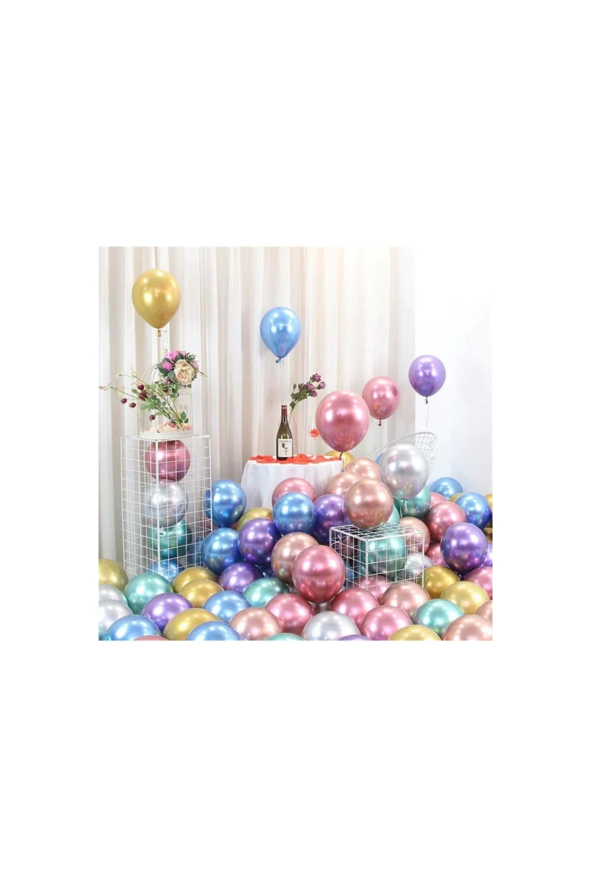 Krom Balon 20 Adet -gümüş-altın-pempe-mavi