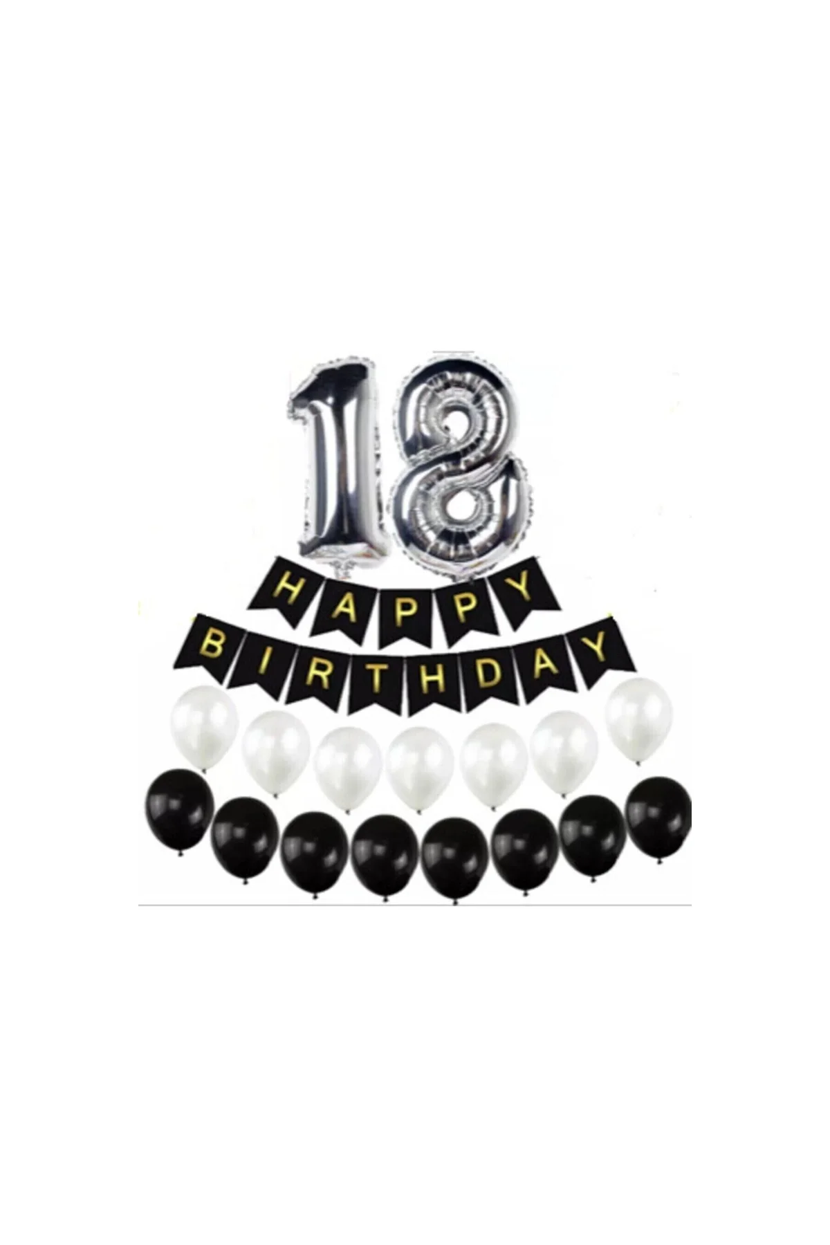 18 Yaş Gümüş Folyo Balon Happy Bırthday Banner Yazı Seti Balonlu