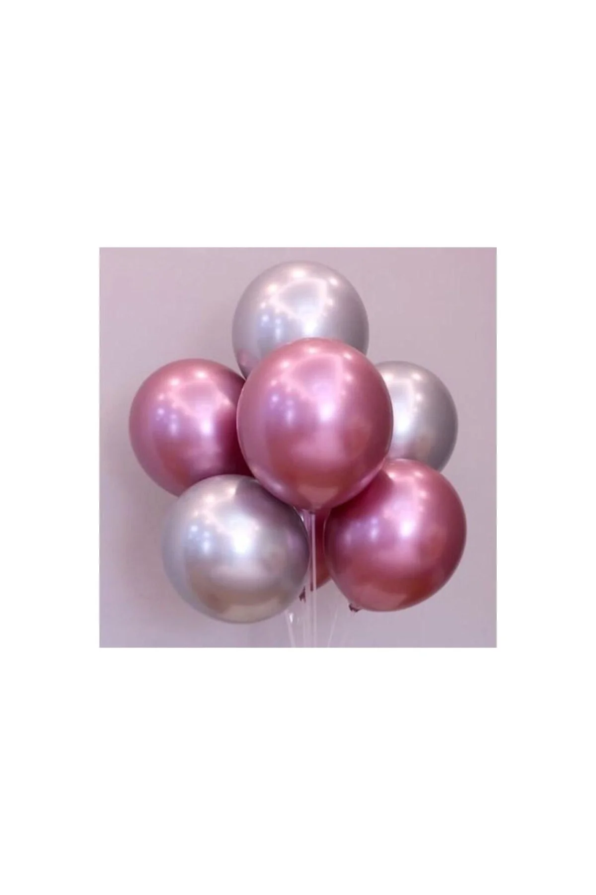 Balon Parti Balonu Krom Balon Gümüş-pembe Balon 5 Adet