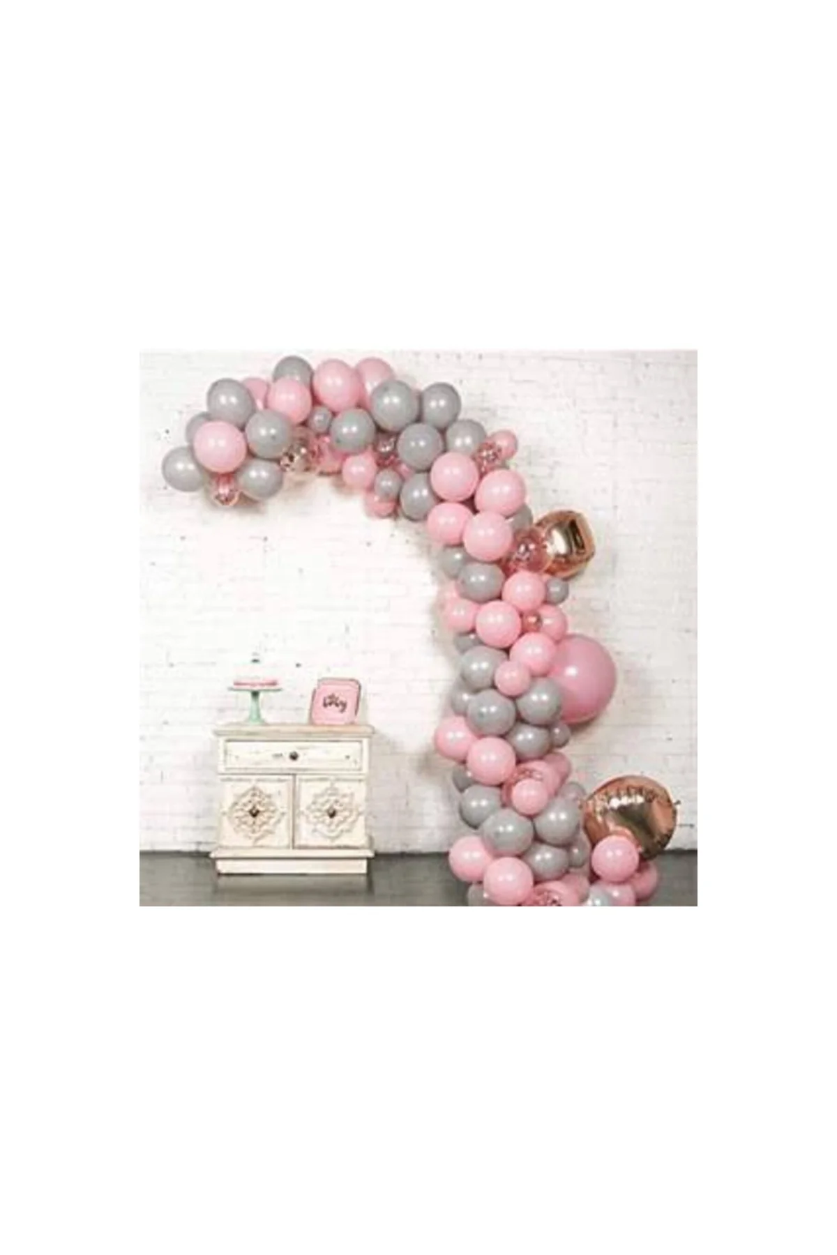 50 Adet Metalik Pembe Ve Metalik Gümüş Balon + 5 Mt Bolon Zinciri