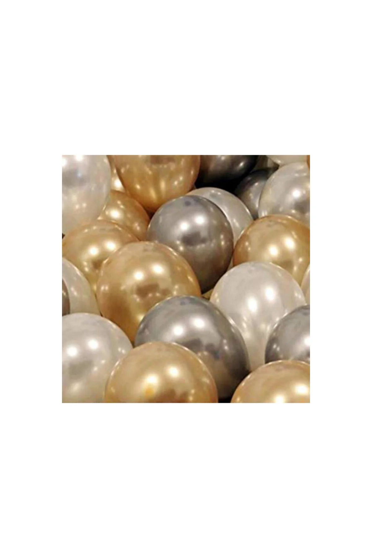 30 Adet Metalik Sedefli Gold-gümüş Gri-beyaz Balon, Helyumla Uçan