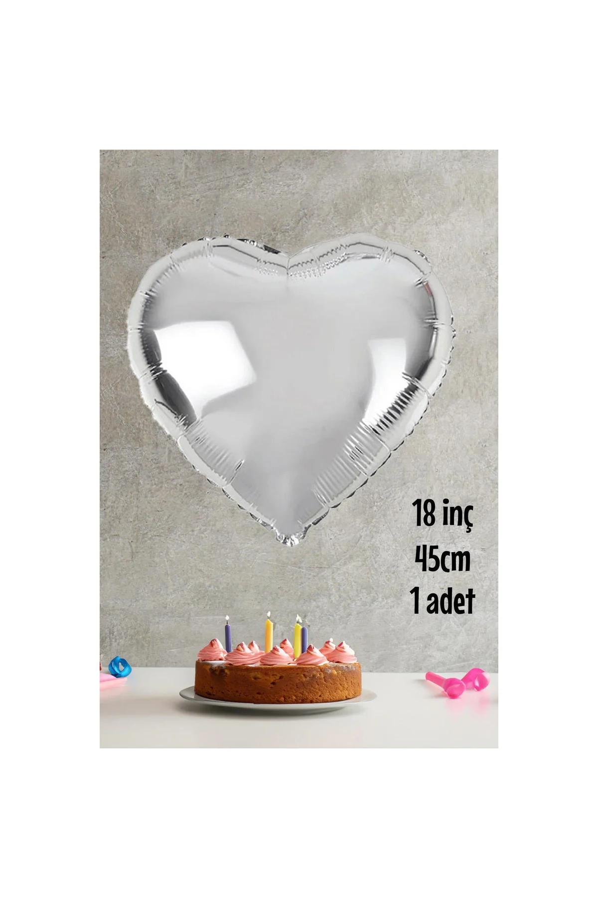 Gümüş Kalp Folyo Balon Parlak Kalp Balon 18" 45cm