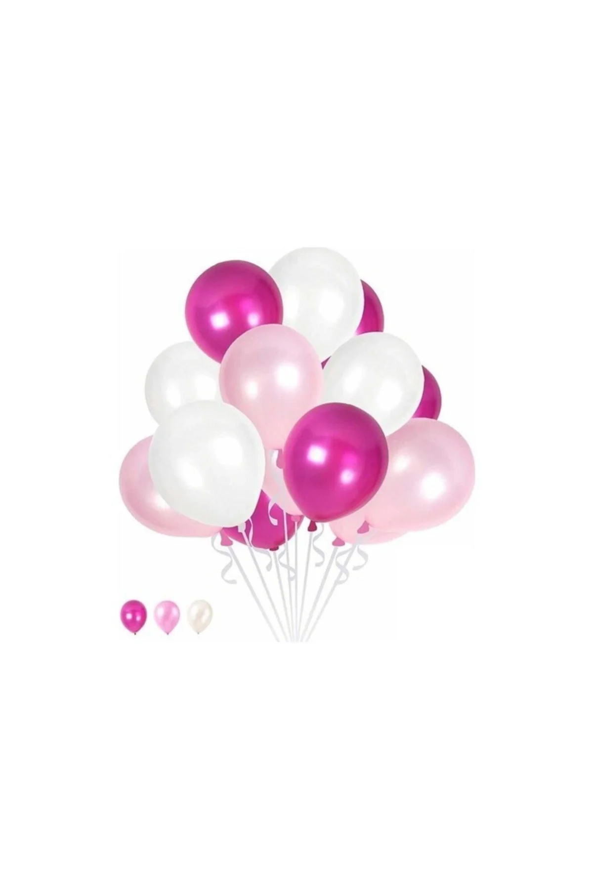 10 Pembe 10 Fuşya 10 Beyaz Konsept Balon Metalik Parlak Sedefli Balon 30-35 Cm