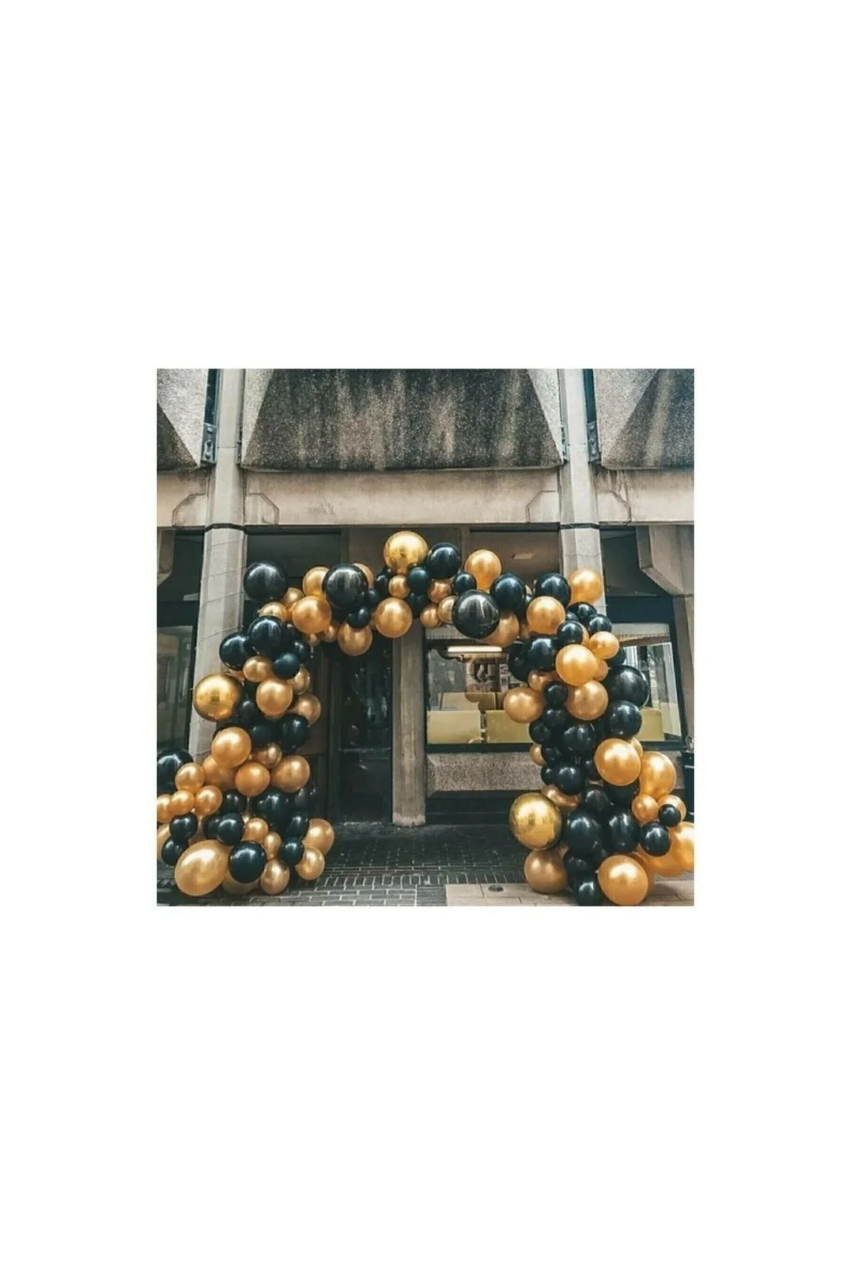 50 Adet 12 Inç Parti Balonu Metalik Gold - Pastel Siyah + 5 Mt Balon Zinciri