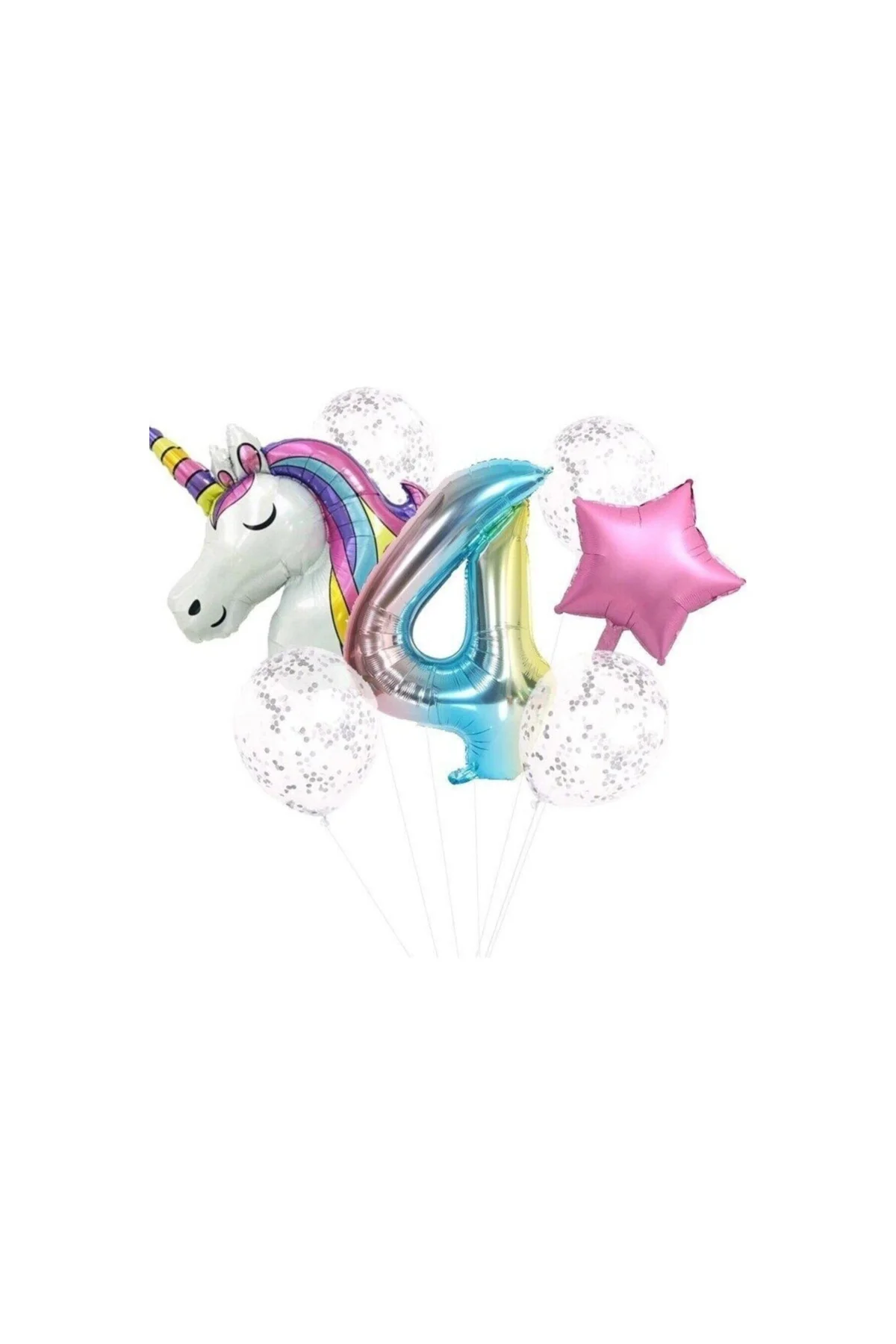 Pazariz Unicorn Folyo Balon Doğum Günü Seti 4 Yaş