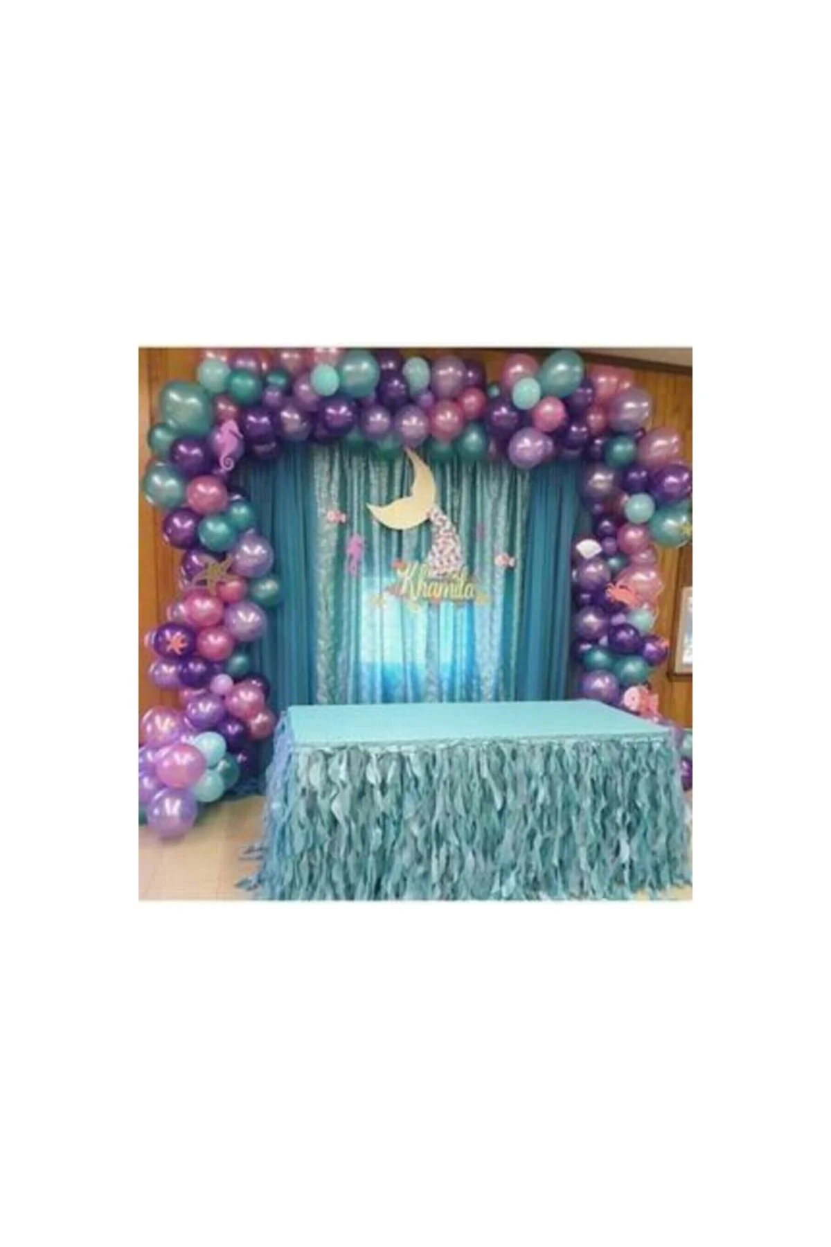 50 Adet 12 Inç Metalik Parti Balonu Mor-pembe-lila-mavi + 5 Mt Balon Zinciri