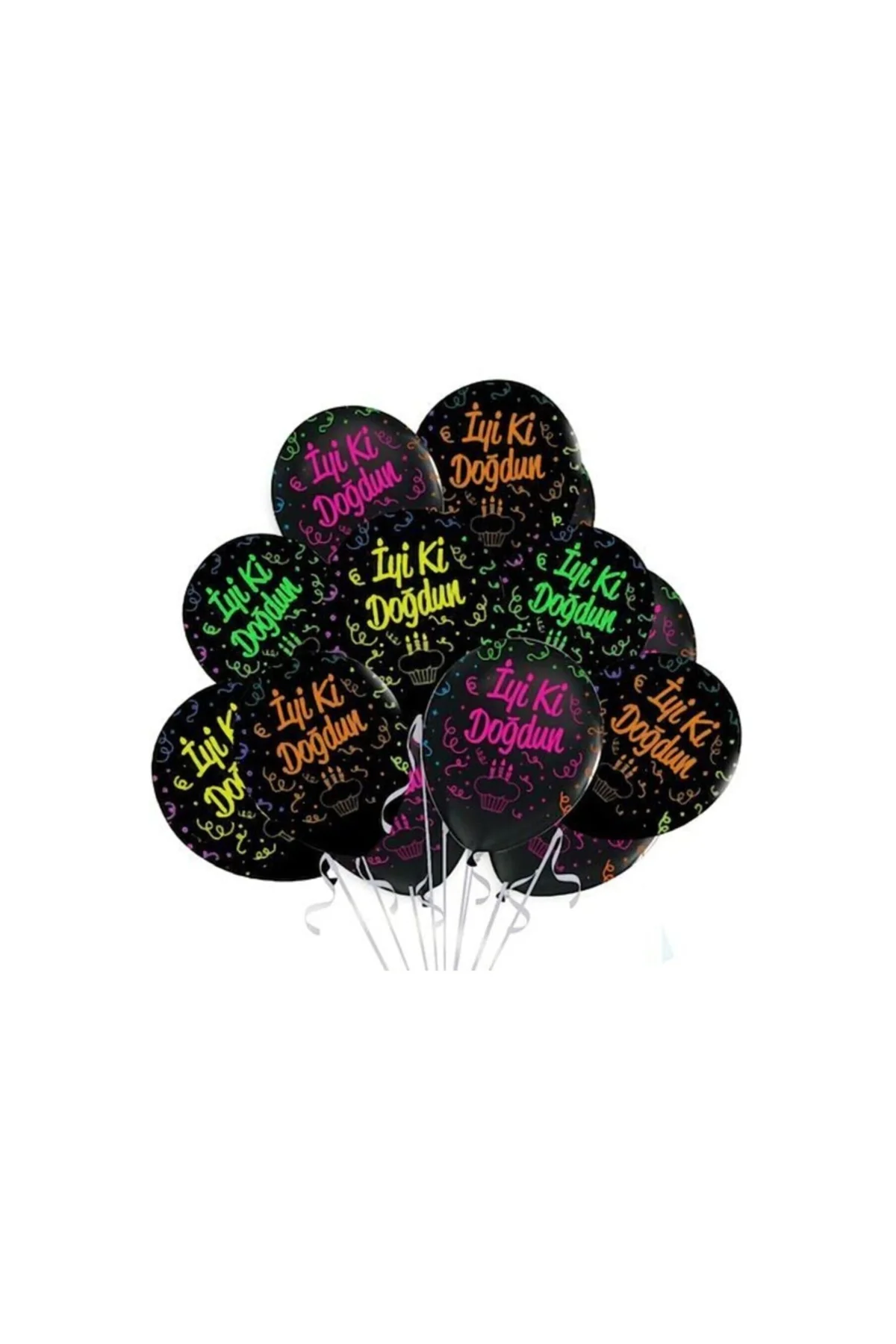 Neon Baskılı Iyi Ki Doğdun 12" Siyah Balon 10lu Pkt - PAZARIZ Görsel 2