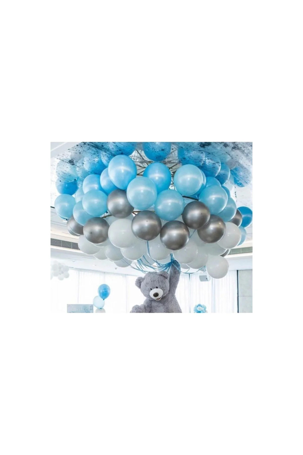 30 Adet Metalik Balon (mavi - Beyaz - Gümüş Karışık) Uçan Balon