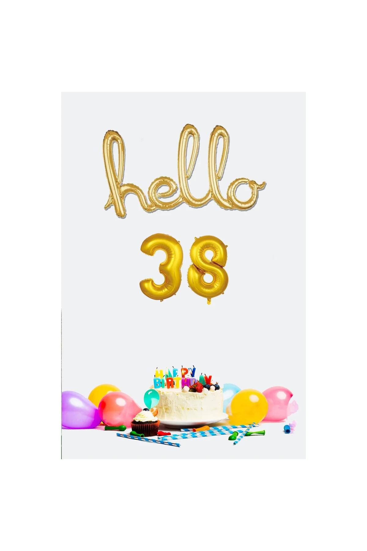 38 Yaş Doğum Günü Balonları - Hello 38 El Yazısı Gold Renk Folyo Balon