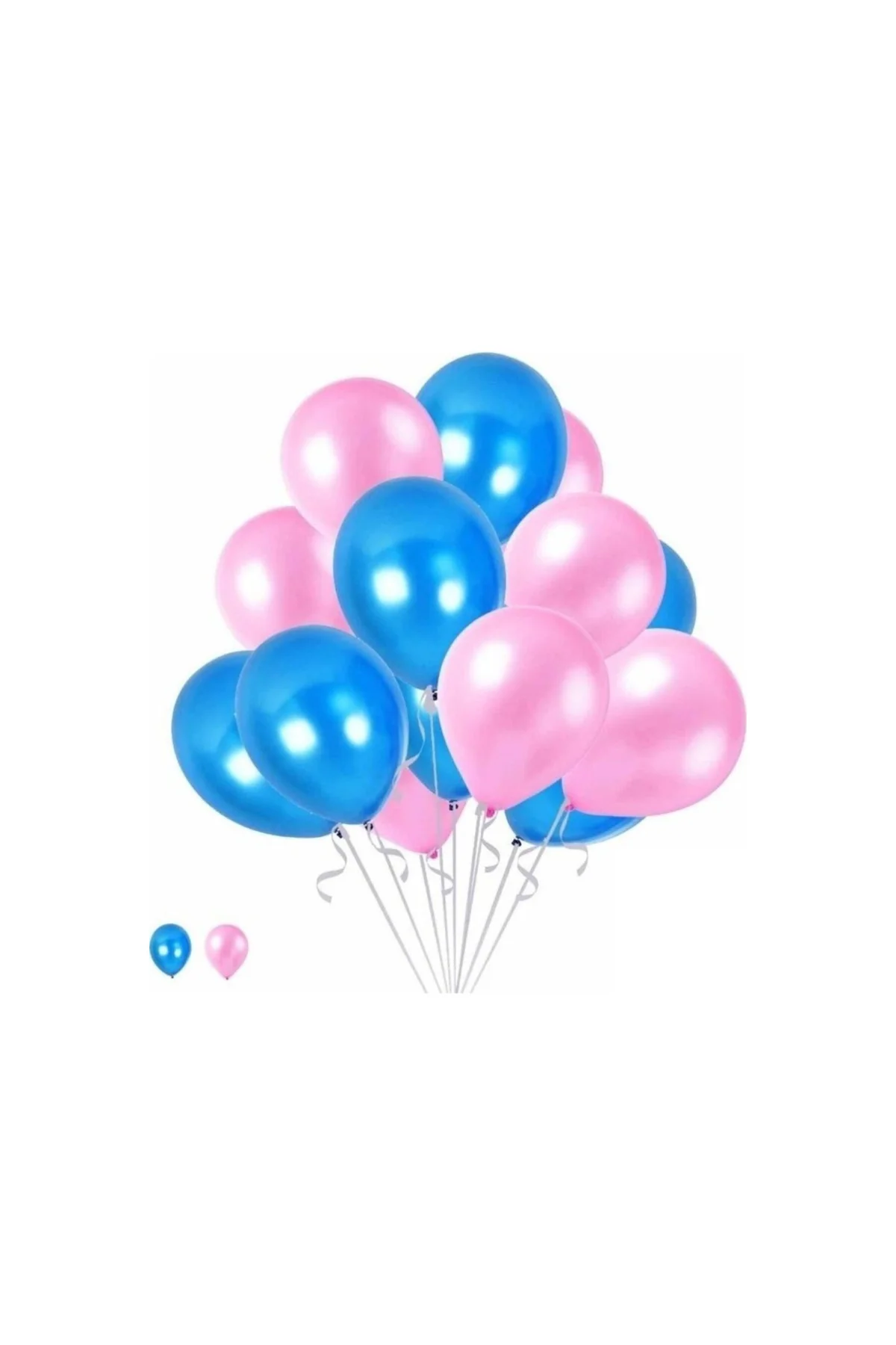 15 Pembe 15 Koyu Mavi Konsept Balonlar Metalik Parlak 30-35 Cm