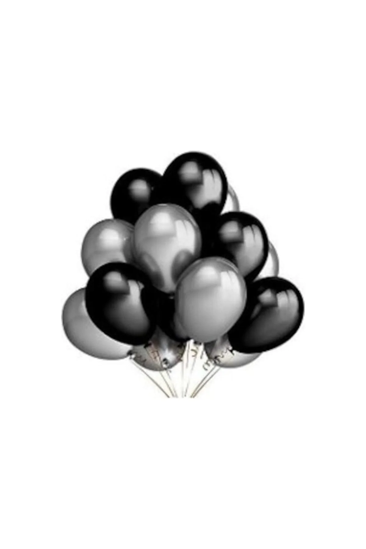 50 Adet Metalik Sedefli Uçan Balon (siyah -gümüş Karışık) Balon