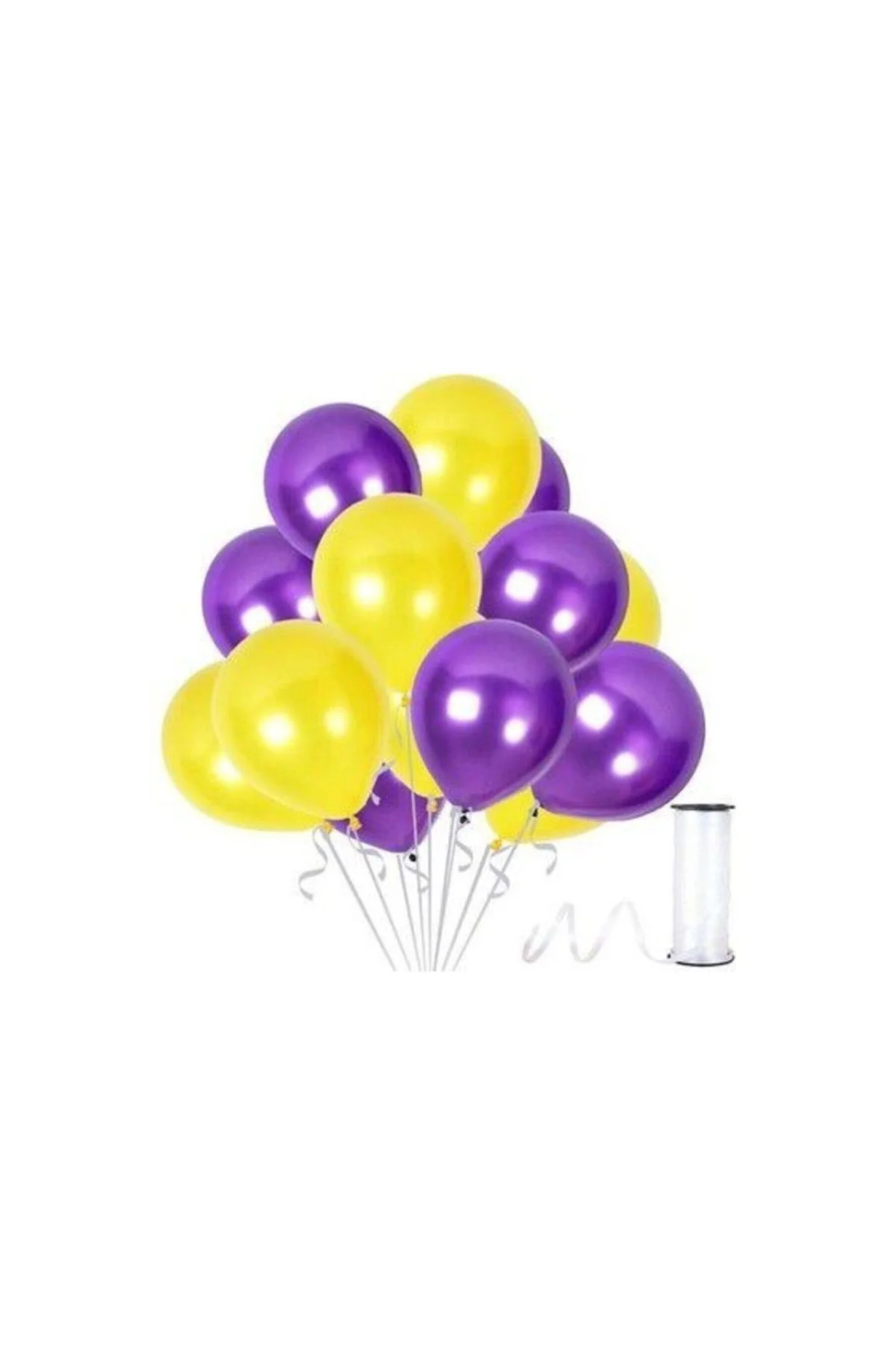 30 Adet Metalik Sarı, Mor Balon Konsepti-uçan Balon