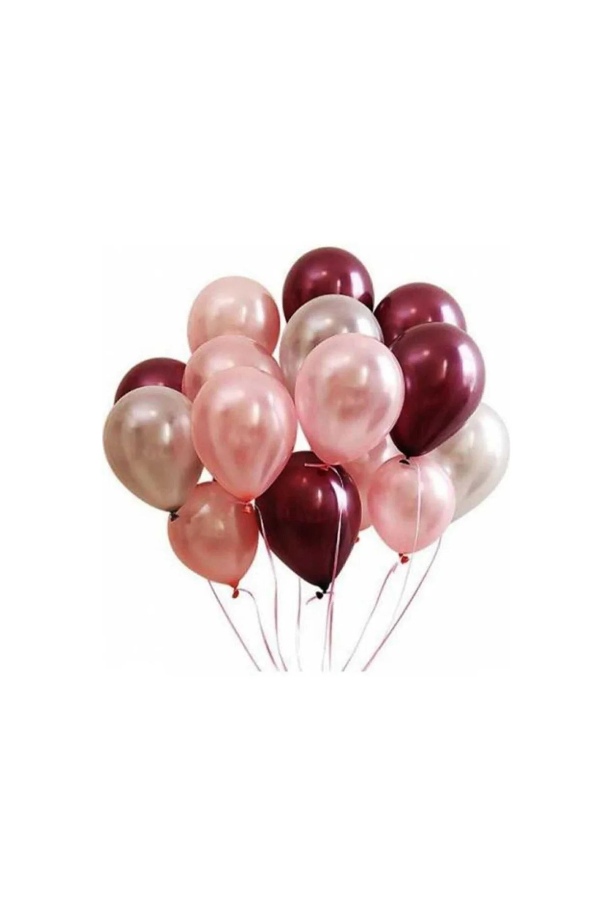 50 Adet Rose Gold- Gümüş - Bordo Metalik Balon 3'lü Renk
