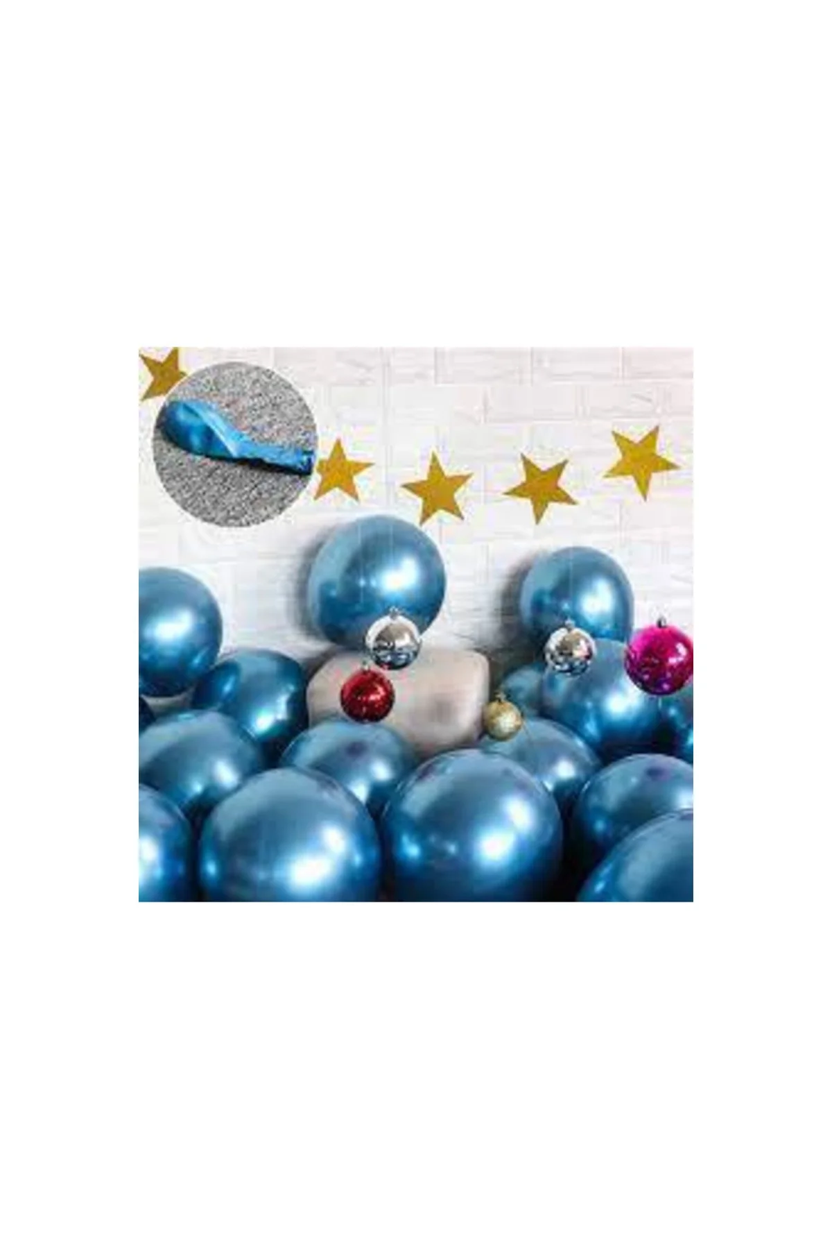 50 Adet Krom Metalik Mavi Balon - PAZARIZ Görsel 3
