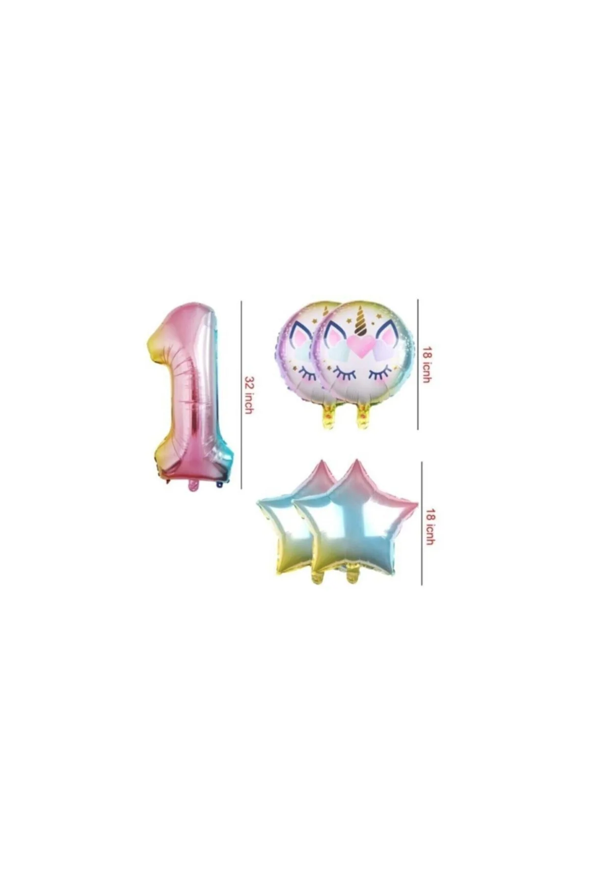 1 Yaş Unicorn Gökkuşağı Folyo Balon Set 5 Li - PAZARIZ Görsel 2