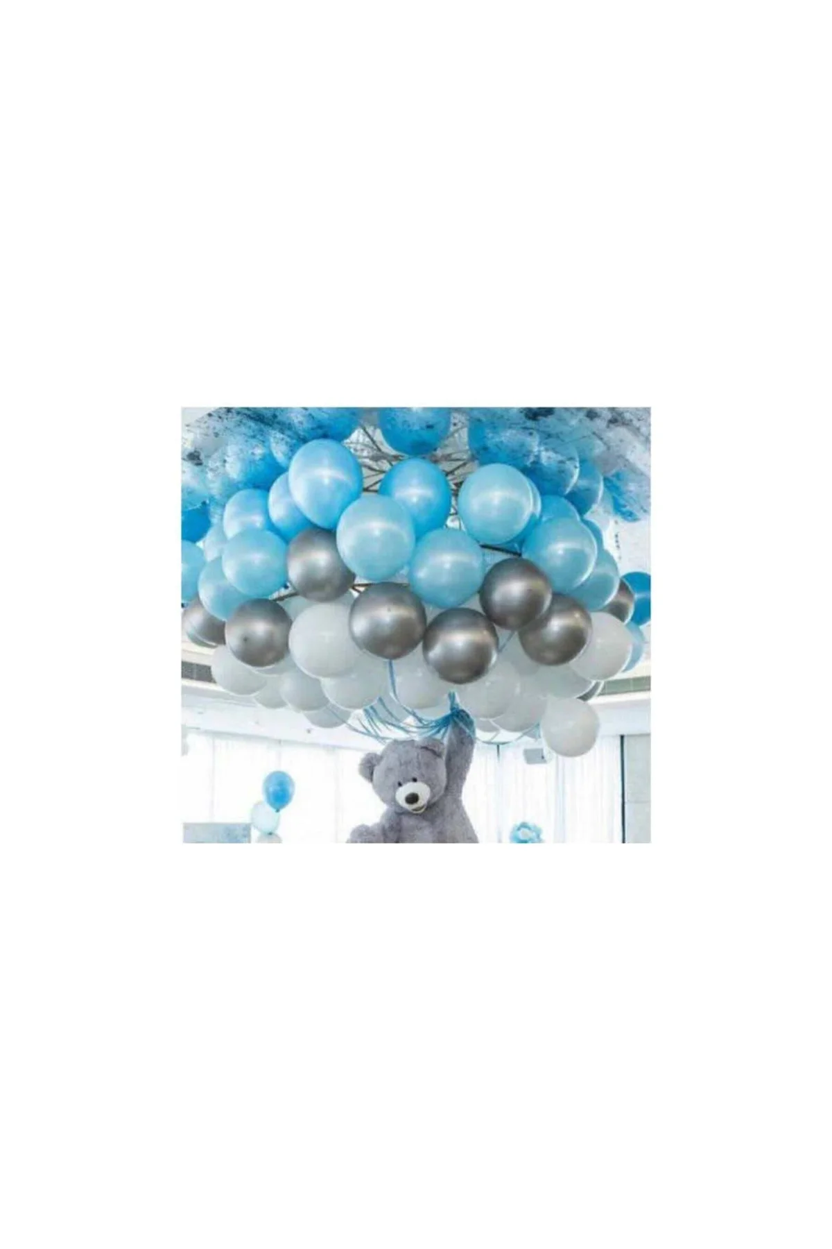 50 Ad A.mavi-beyaz-gümüş Metalik Balon 5 mt Balon Zinciri Parti Balon Seti