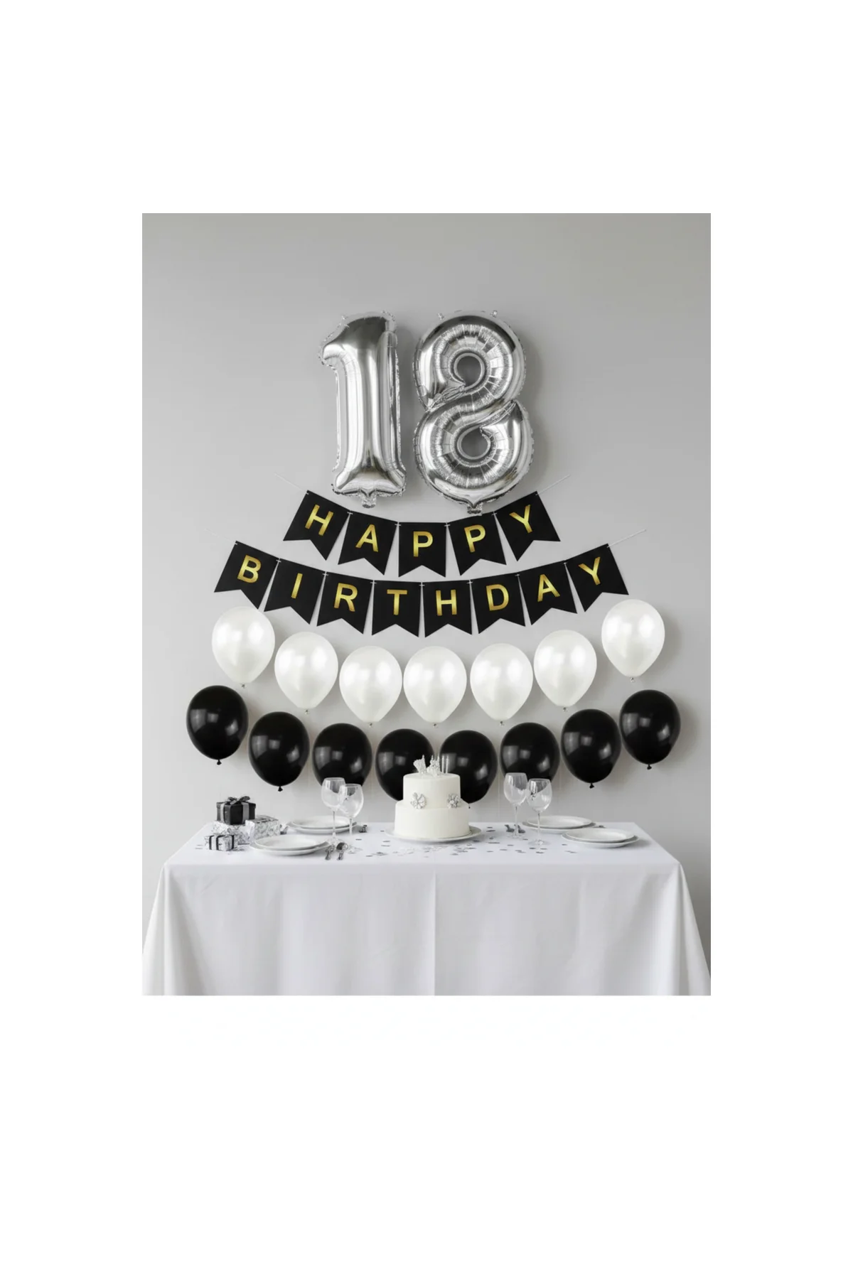 18 Yaş Gümüş Folyo Balon Happy Bırthday Yazı Seti Balonlu