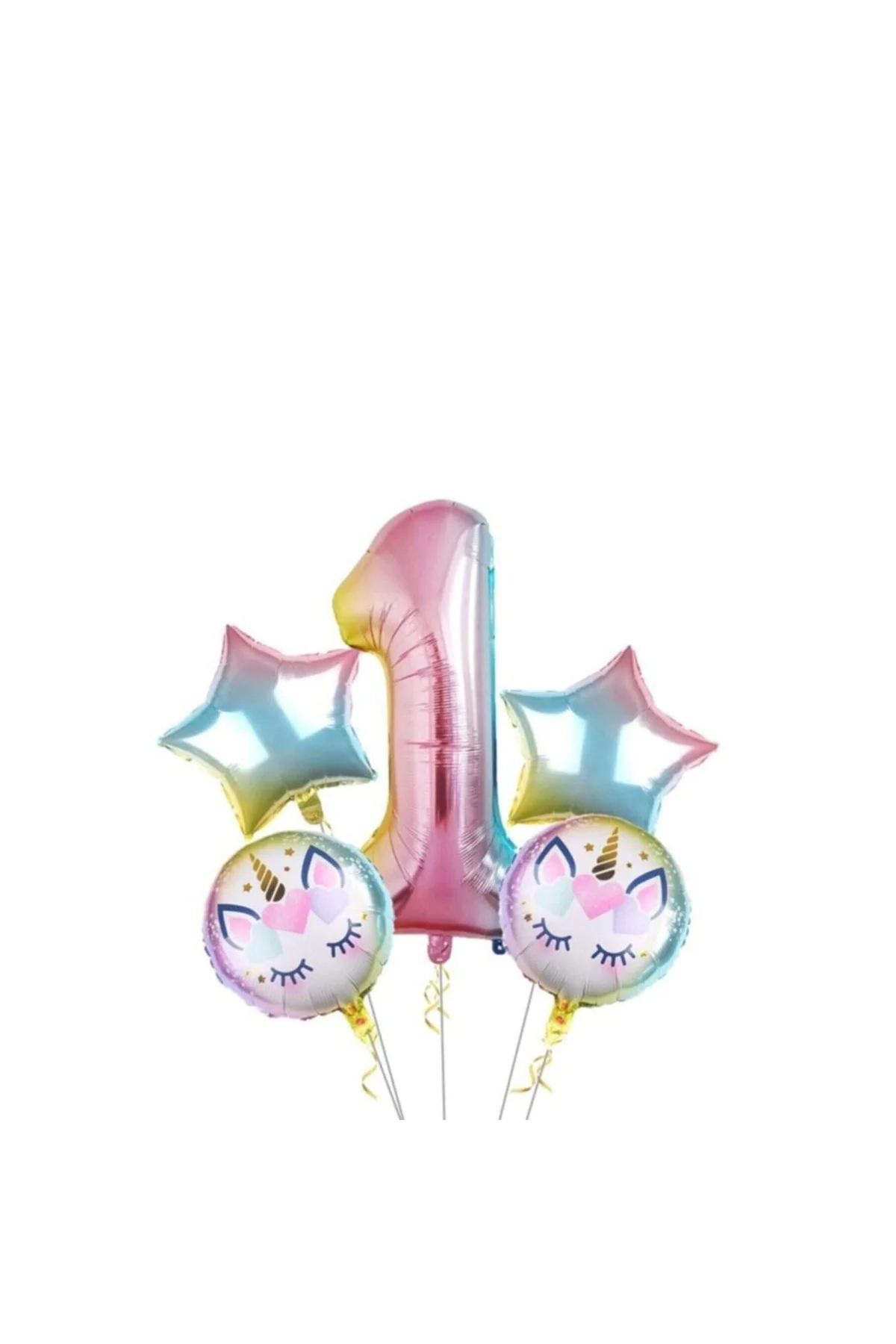 1 Yaş Unicorn Gökkuşağı Folyo Balon Set 5 Li
