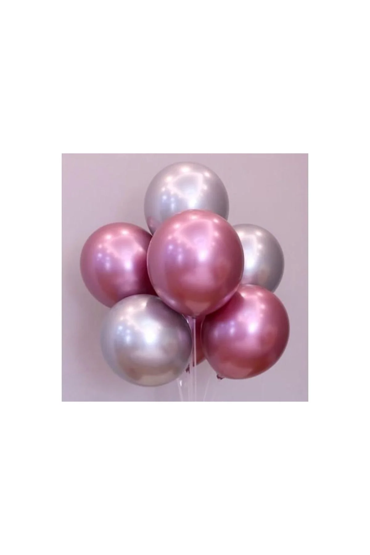 Balon Parti Balonu Krom Balon Gümüş-pembe Balon 10 Adet