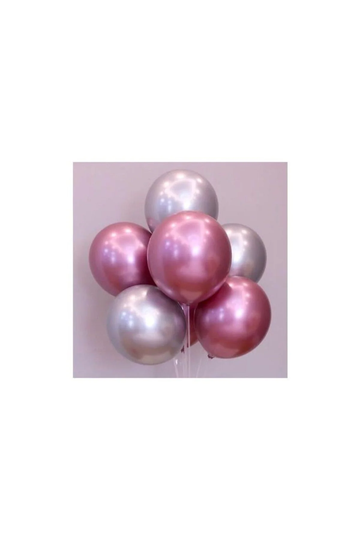 Balon Parti Balonu Krom Balon Gümüş-pembe Balon 10 Adet