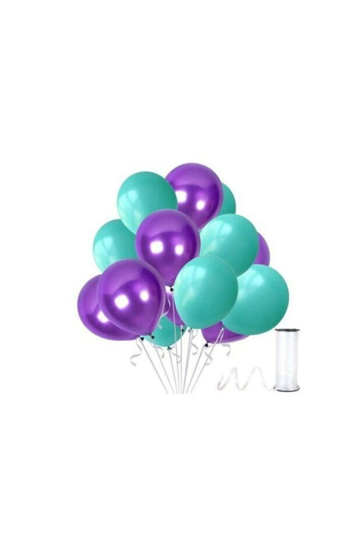 30 Adet Su Yeşili-mor Metalik Sedefli Balon