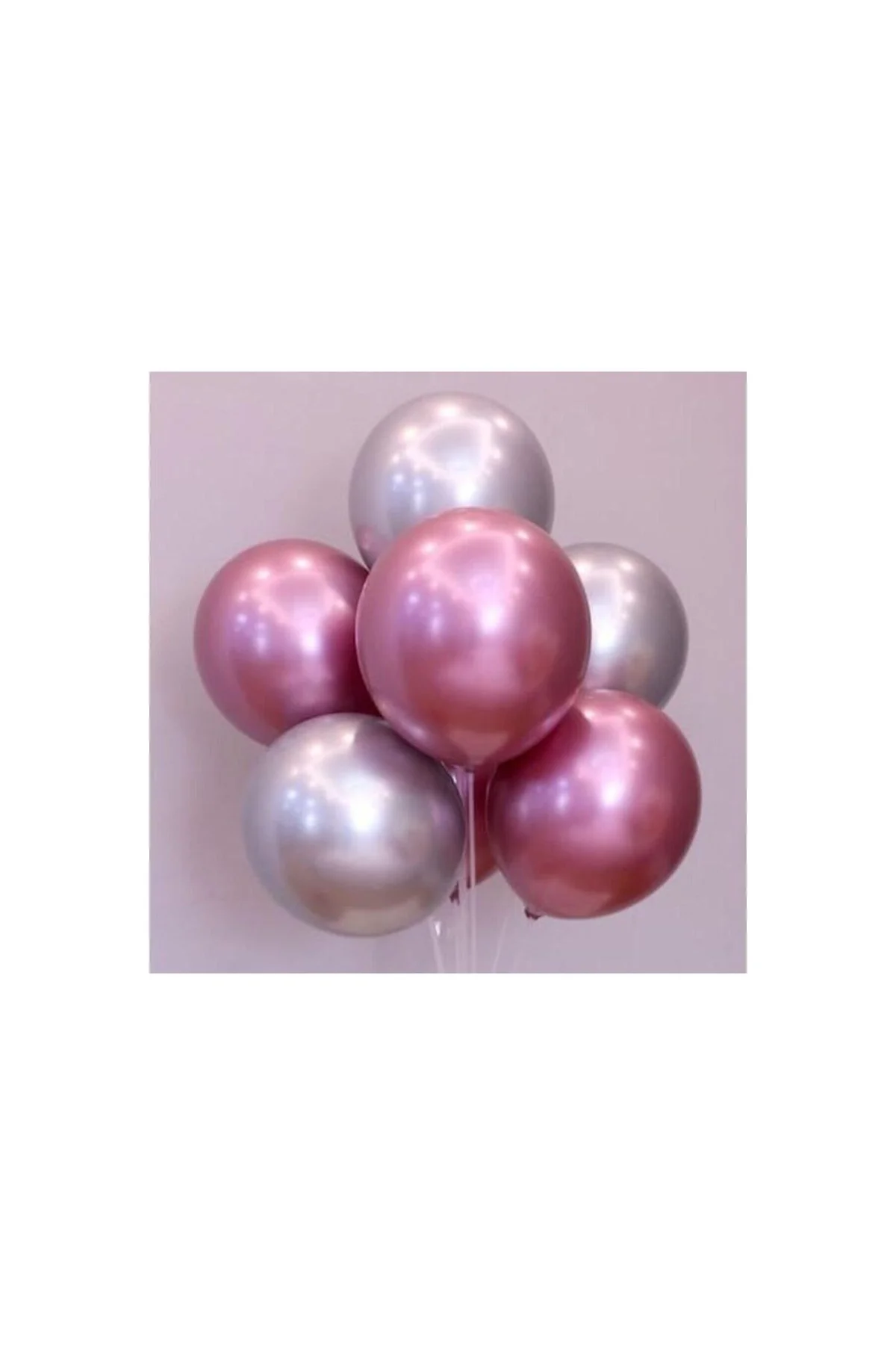 Balon Parti Balonu Krom Balon Gümüş-pembe Balon 10 Adet