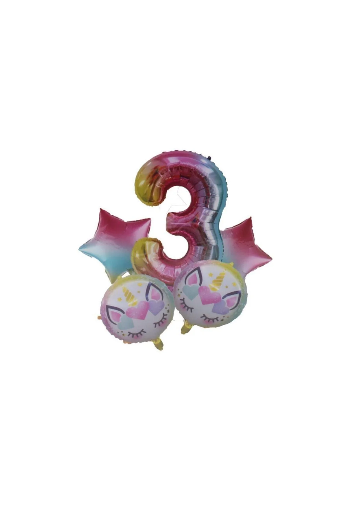 Pembe Unicorn 3 Rakamlı 5'li Folyo Balon