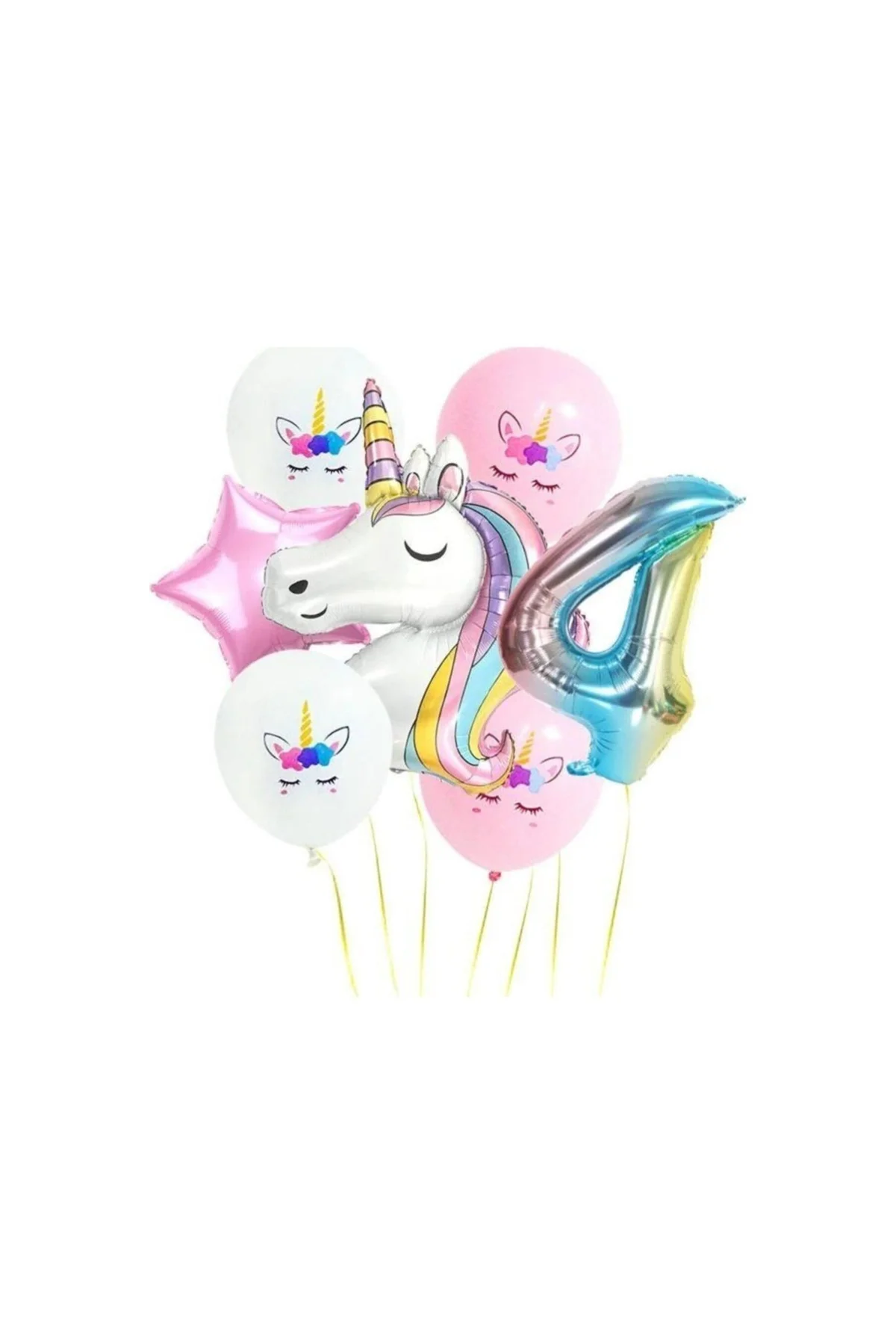 Gökkuşağı Rakam Unicorn Folyo Balon Seti 4 Yaş