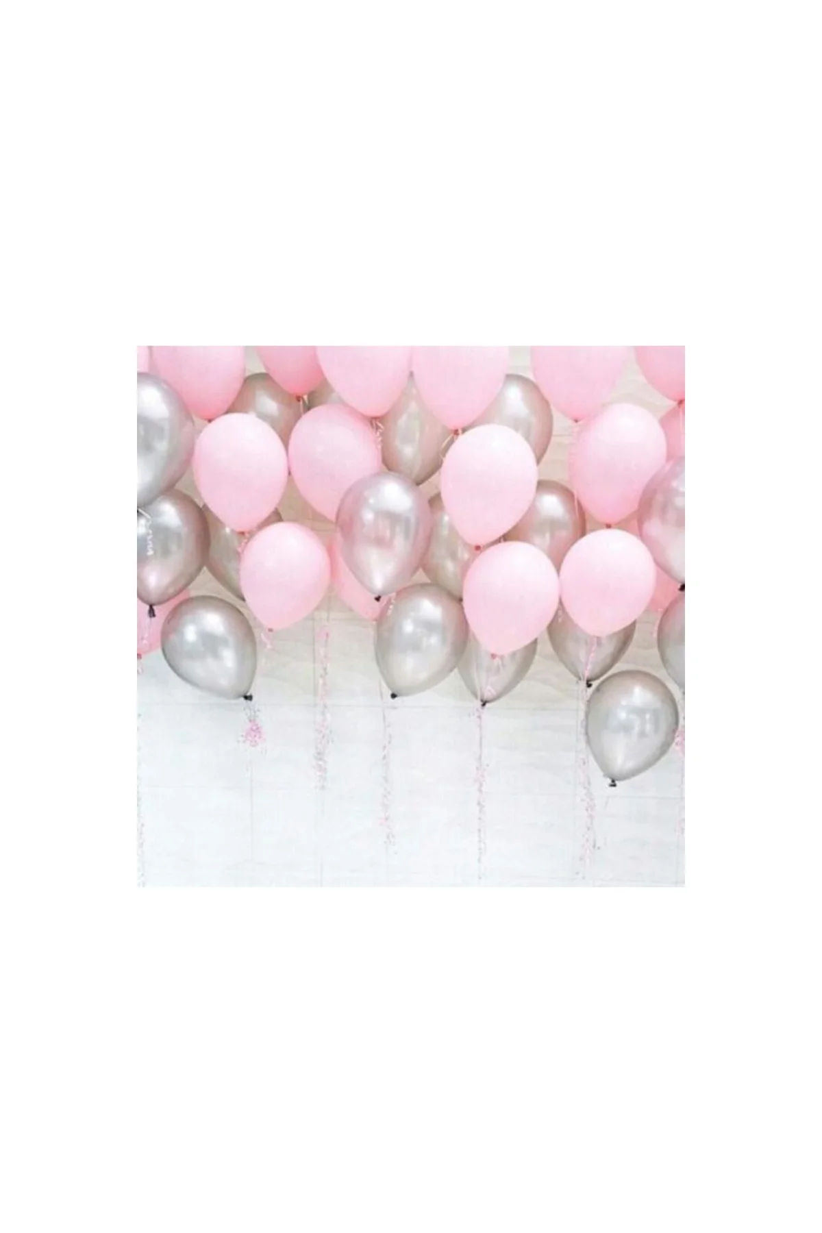 25 Ad Metalik Sedefli (şeker Pembe-gümüş Gri) Balon Helyumla Uçan