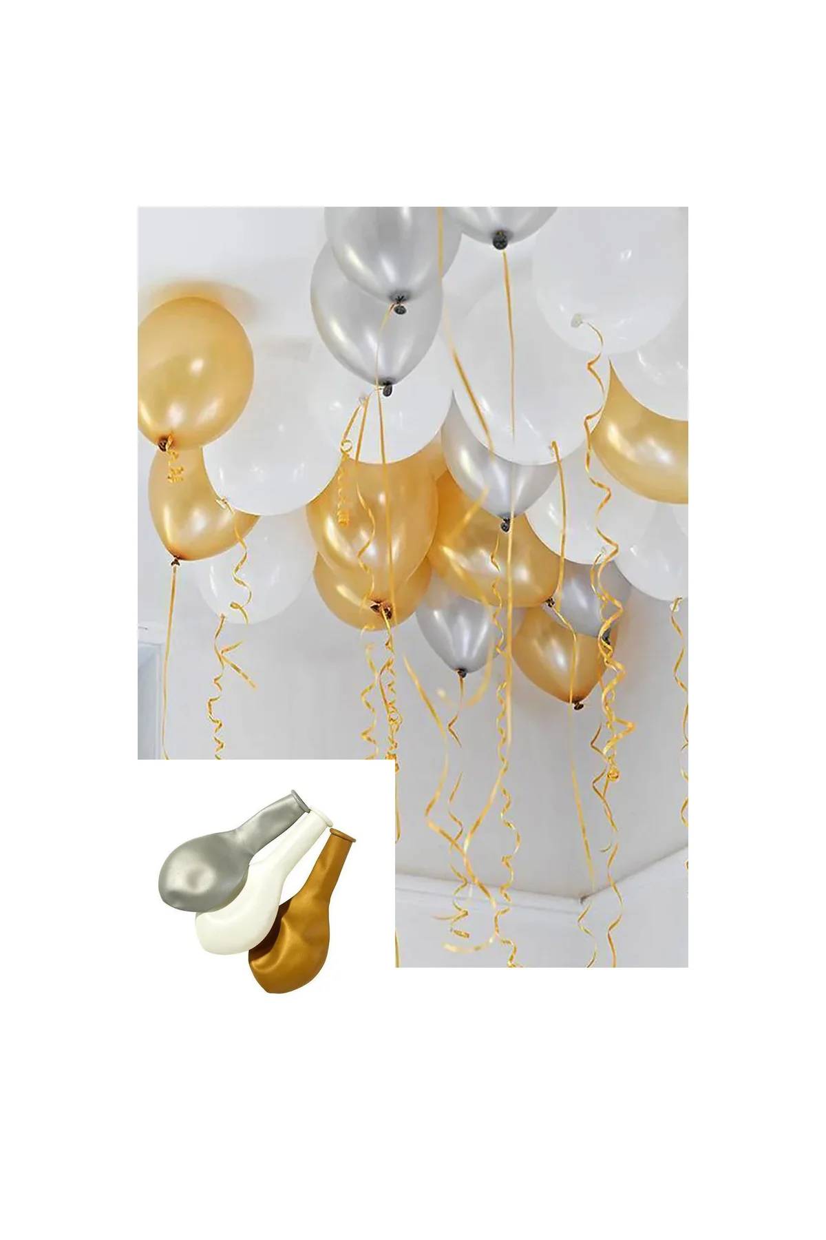 30 Adet Metalik Sedefli Gold-gümüş Gri-beyaz Balon, Doğum Günü Parti Balonu