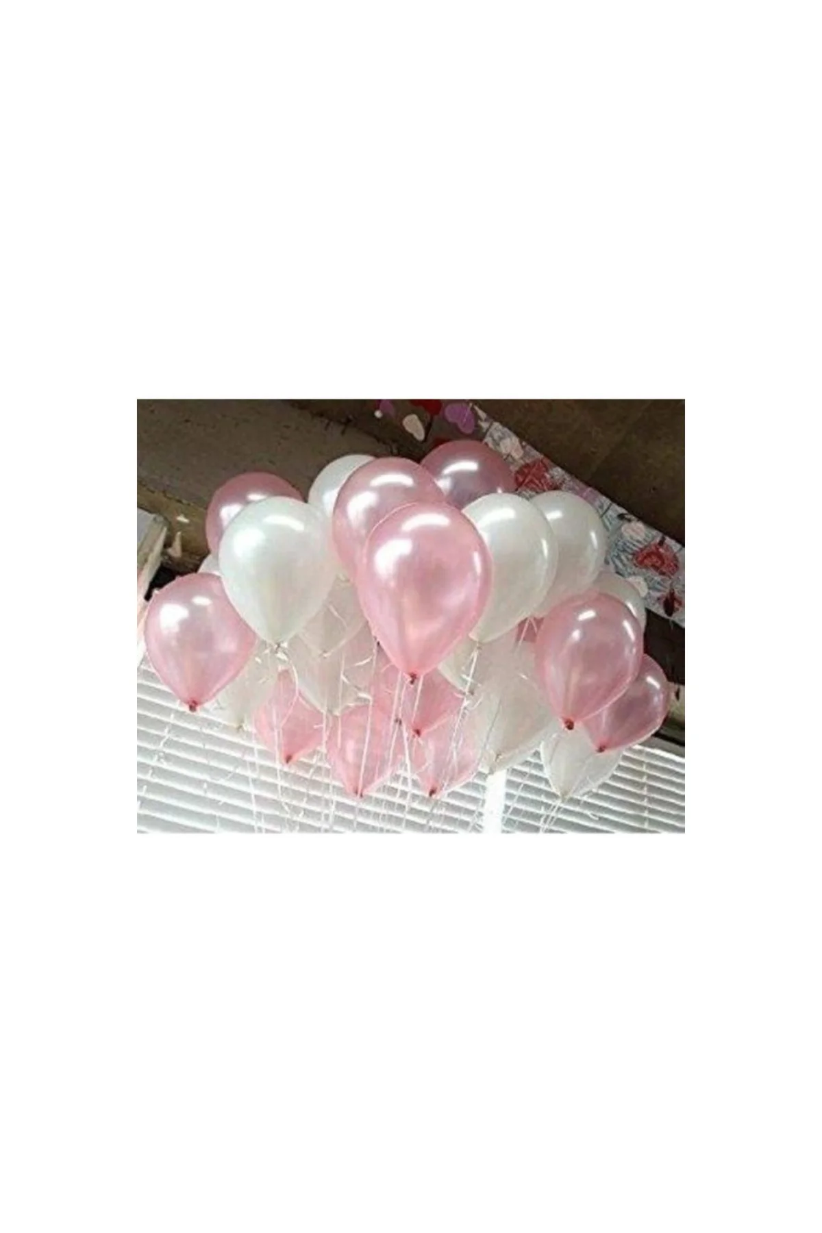 25 Adet Metalik Sedefli (pembe-beyaz) Karışık Balon Helyumla Uçan
