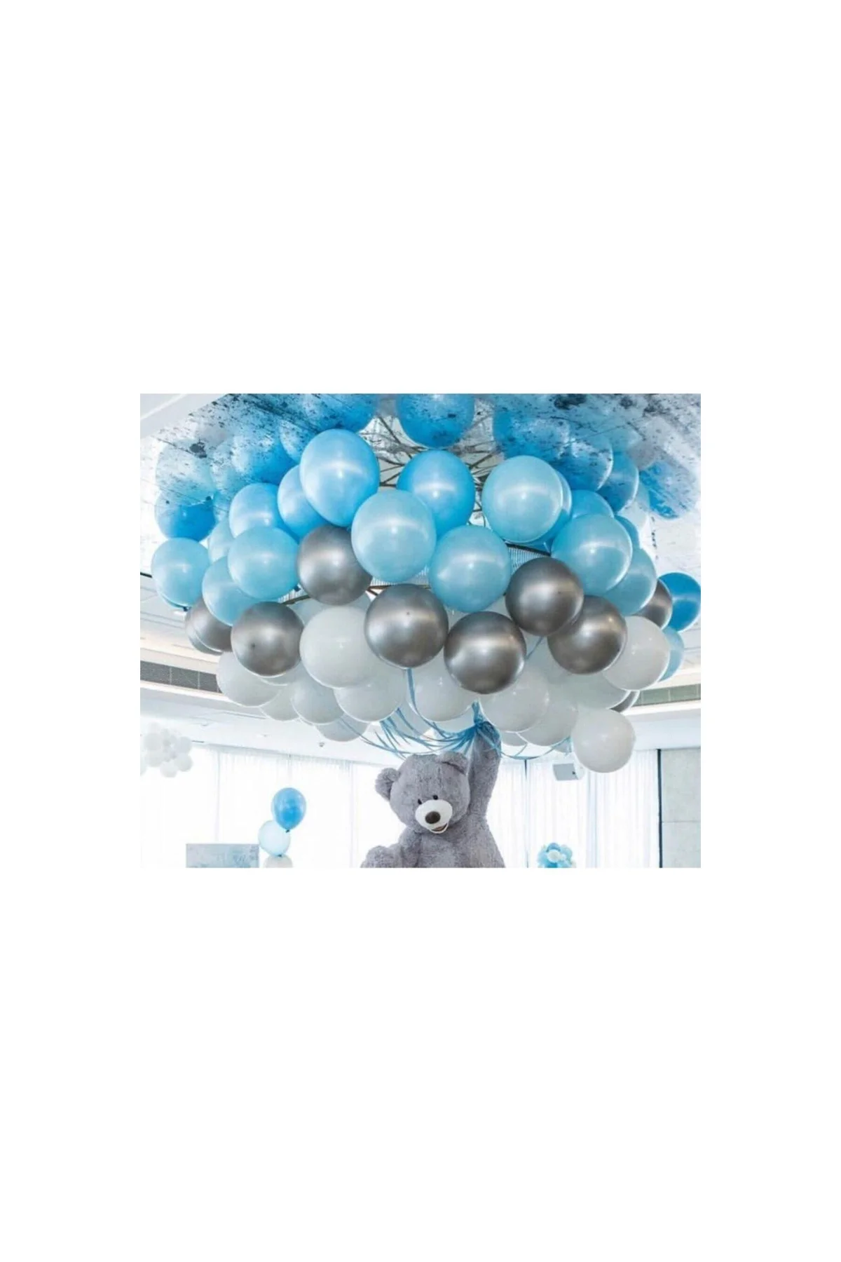 30 Adet Metalik Balon (mavi - Beyaz - Gümüş Karışık) Uçan Balon