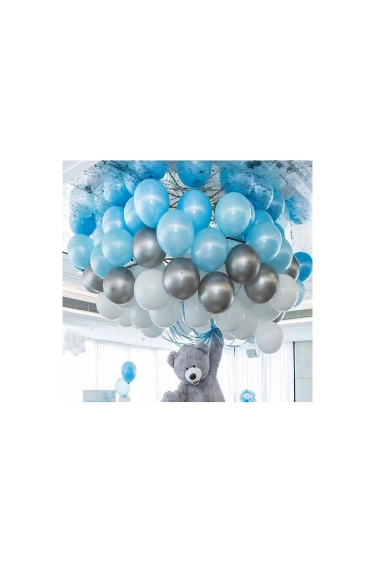30 Adet Metalik Balon (mavi - Beyaz - Gümüş Karışık) Uçan Balon