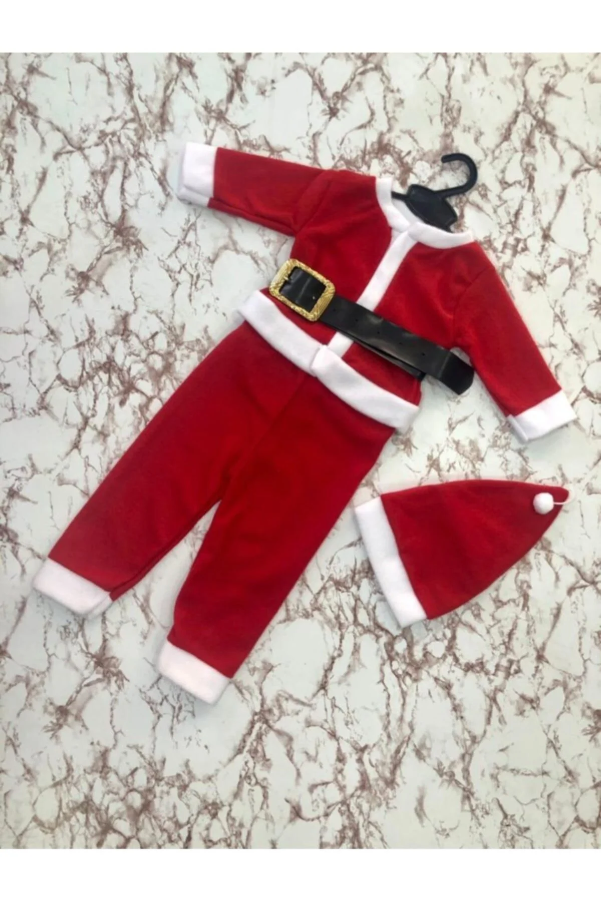 Unisex Kırmızı Bebek Noel Baba Şapkalı Yılbaşı Takımı
