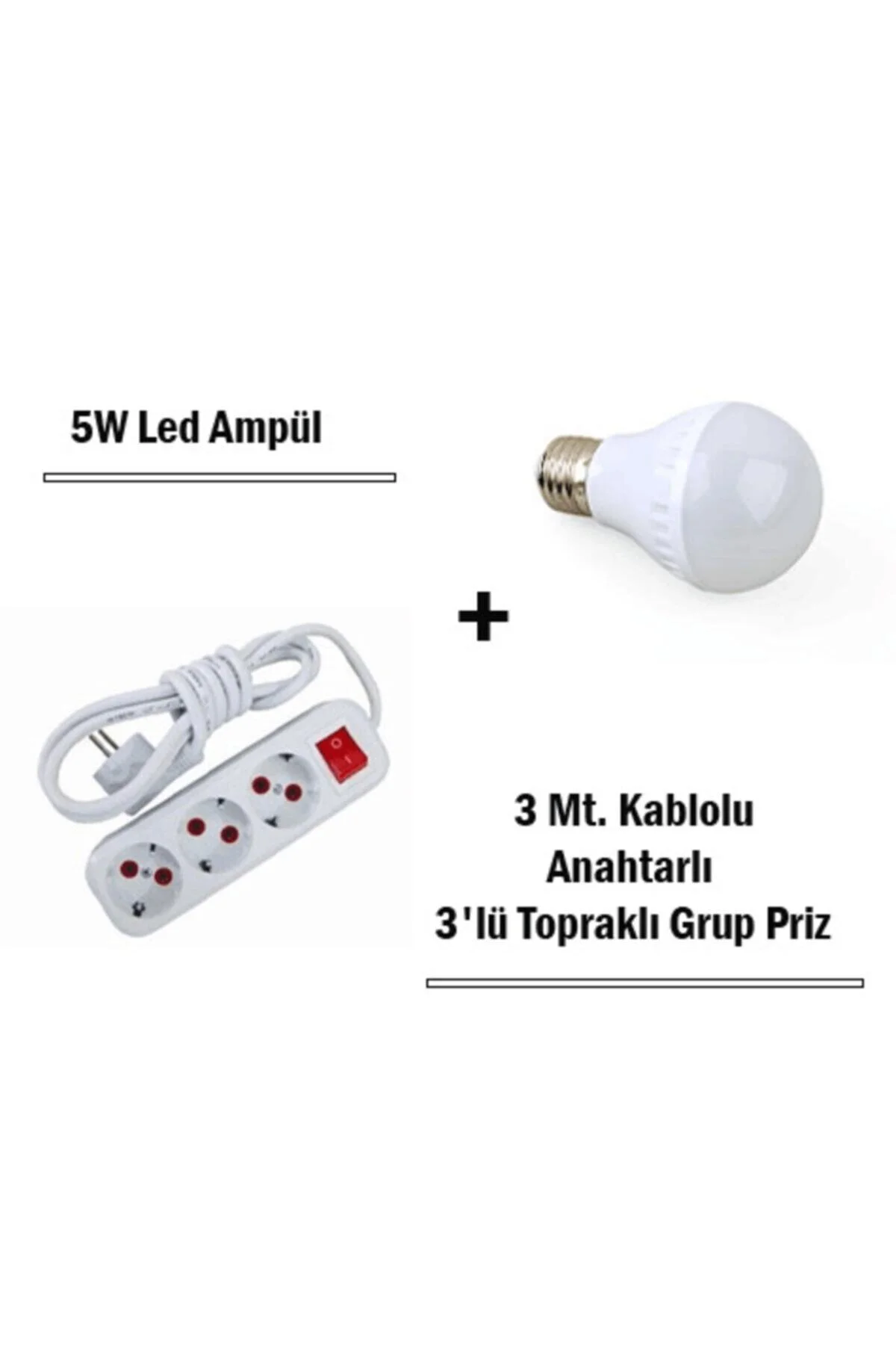 5w Led Ampul + 3 Metre Uzatmalı Anahtarlı 3lü Priz Set - renn Görsel 2