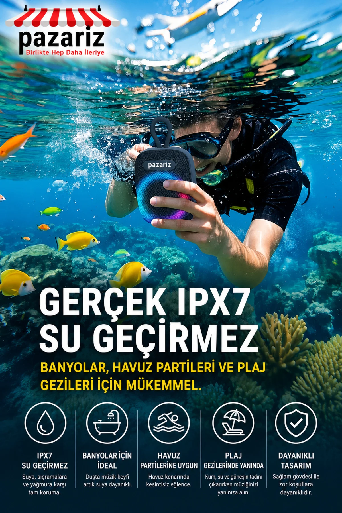 Wıreless Bluetooth Portable Speaker Bs-296 8w Rgb Kablosuz Hoparlör Scooter Ve Bisiklet Uyumlu Bluet - pazariz Görsel 5