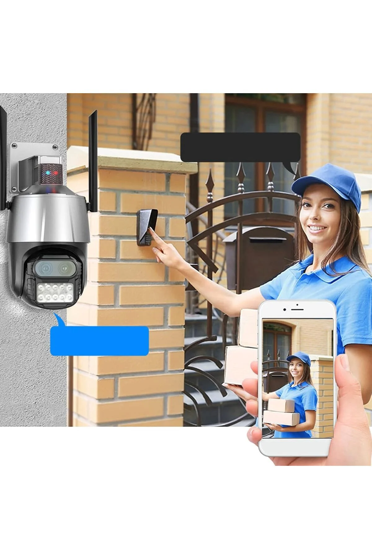 Pazarız Dış Mekan Güvenlik Kamerası 360° Wifi Kamera,Çift Lensli Su Geçirmez 8x Hybrit Zoom 45