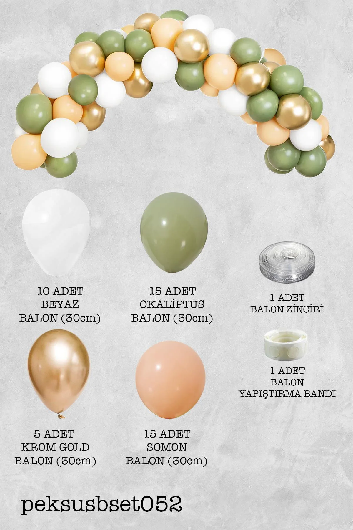 Retro Gold Okaliptus Somon Balon Zinciri Seti Doğum Günü Balon Zinciri 47 Parça - PEKSHOP Görsel 2