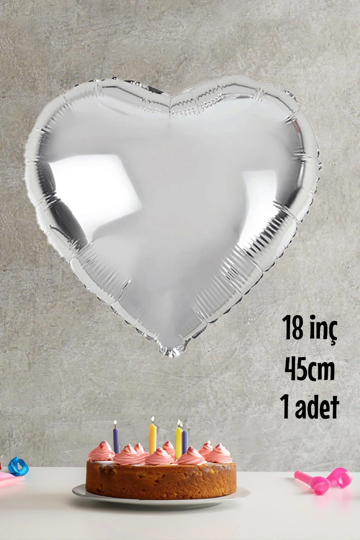 Gümüş Kalp Folyo Balon Parlak Kalp Balon 18" 45cm