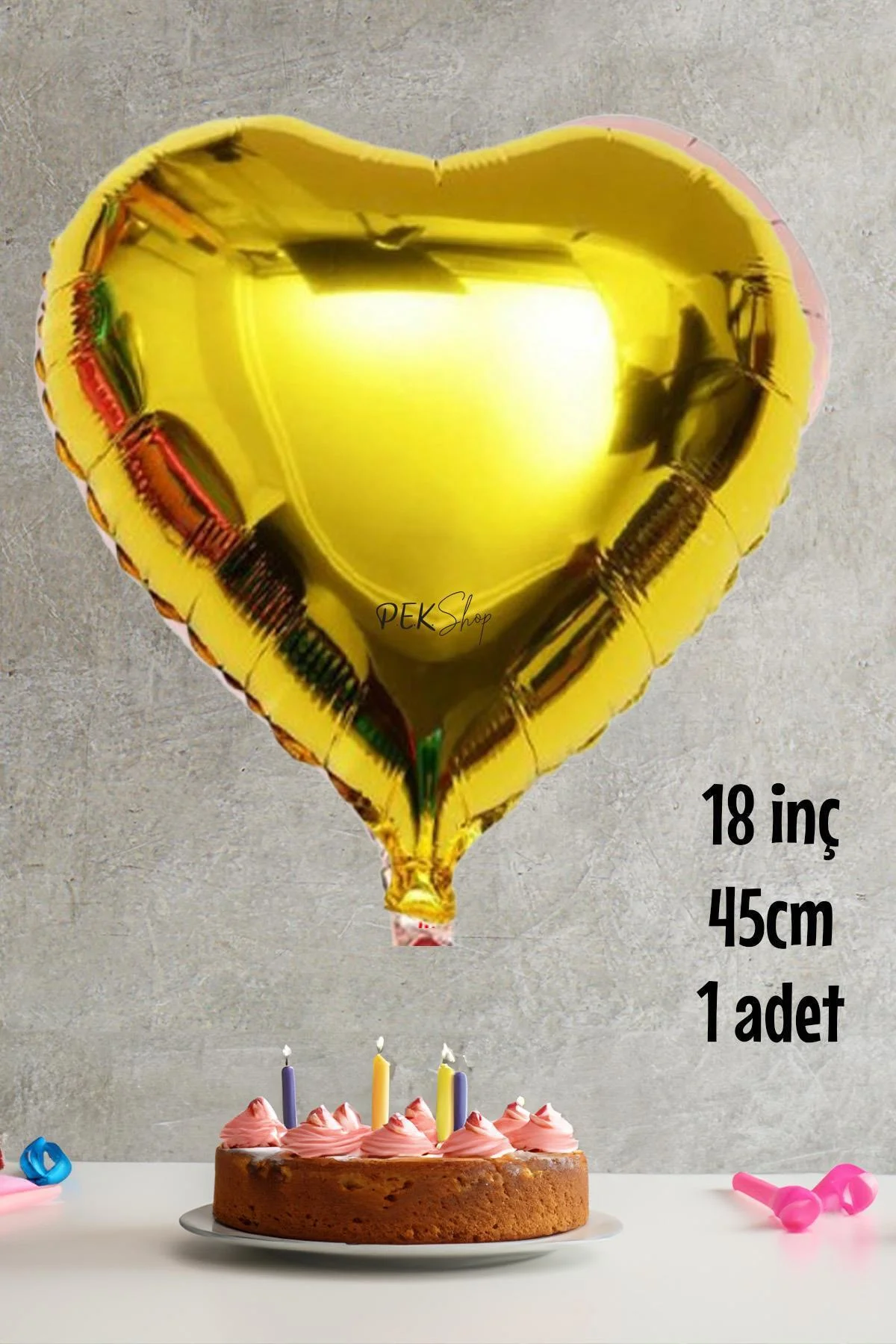 Gold Kalp Folyo Balon Parlak Kalp Balon 18" 45cm