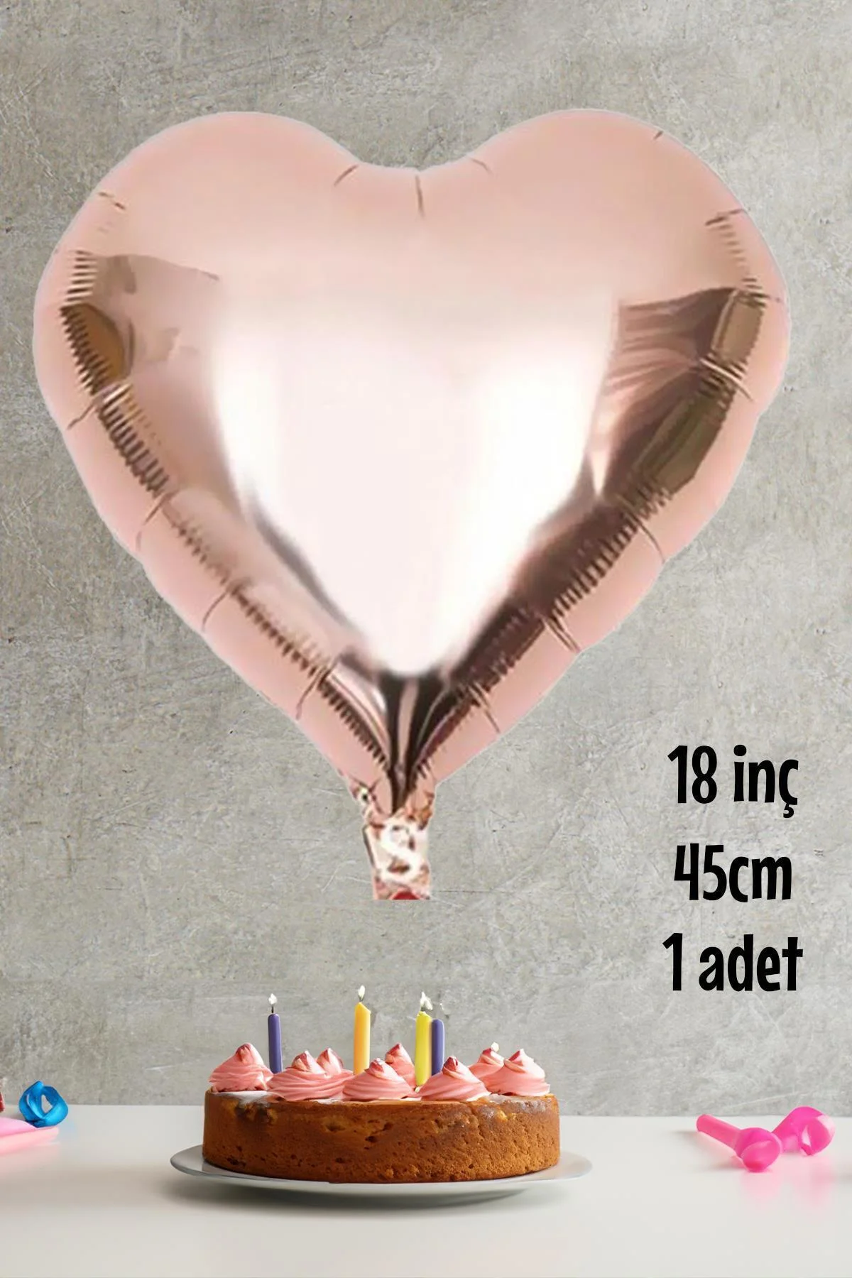 Rose Gold Kalp Folyo Balon Parlak Kalp Balon 18" 45cm