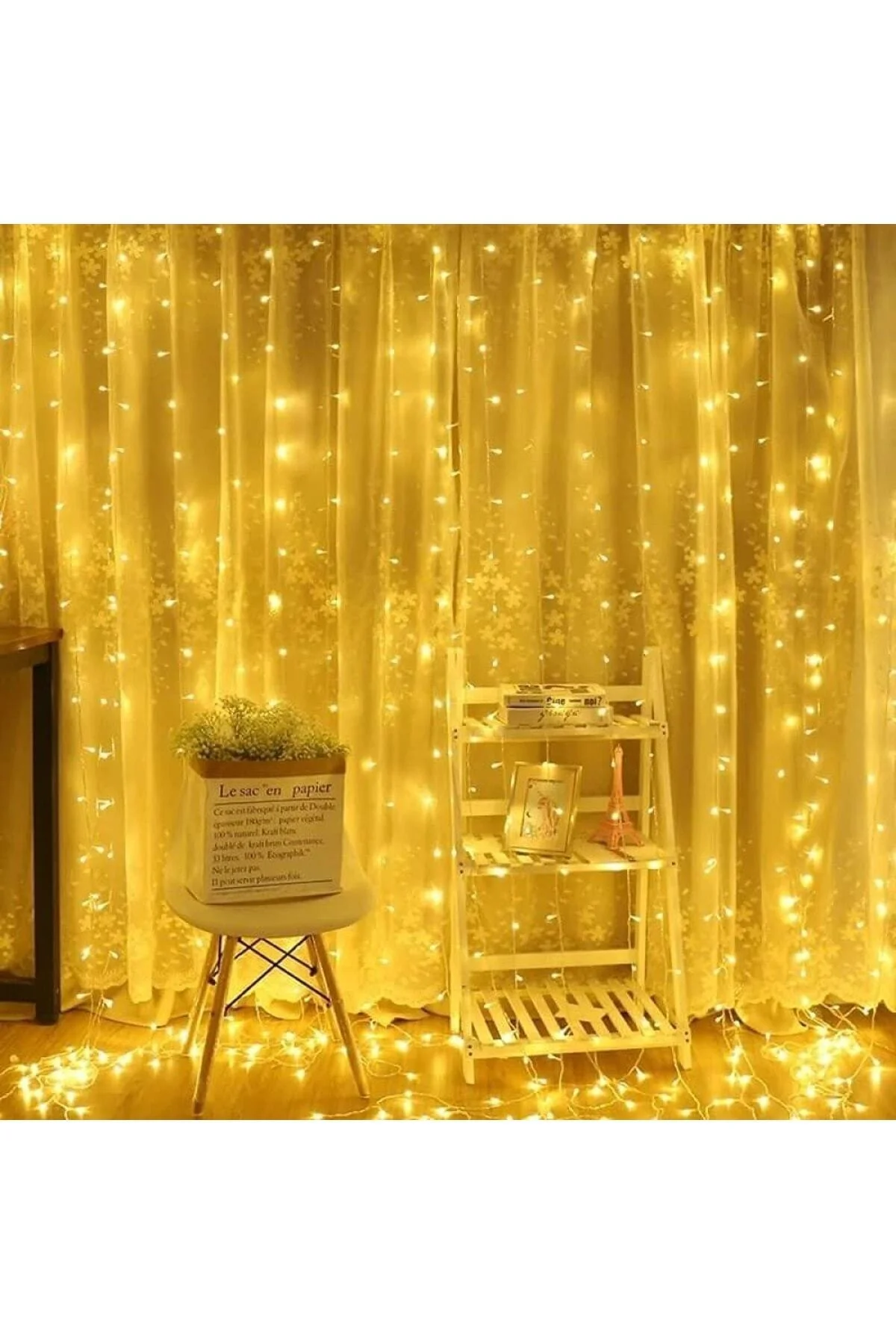 Perde Led|kumandalı Kaliteli Şeffaf Kablolu 8 Modlu 12 Saçaklı Ve Gün Işığı Led Işık (3*2 Metre)