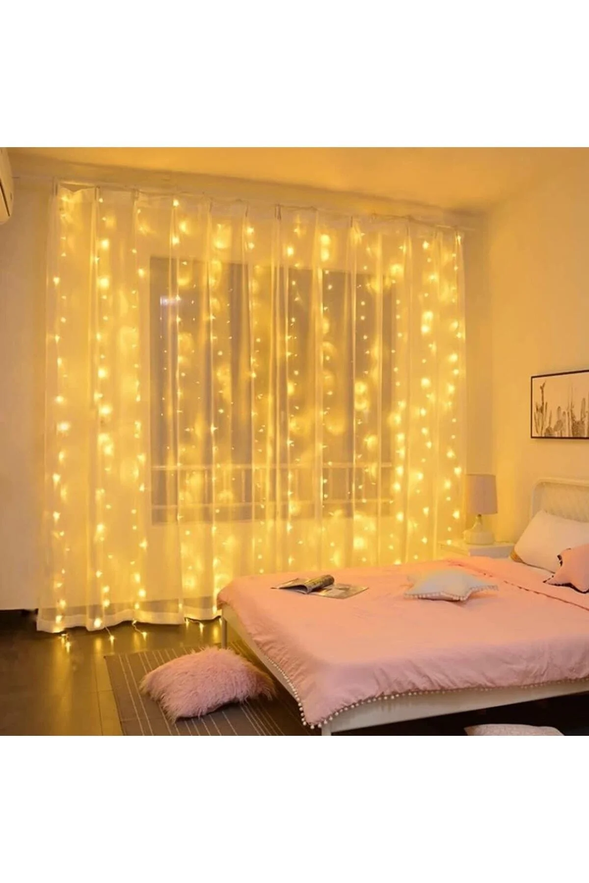 Perde Led|kumandalı Kaliteli Şeffaf Kablolu 8 Modlu 12 Saçaklı Ve Gün Işığı Led Işık (3*2 Metre) - Xnews Görsel 3