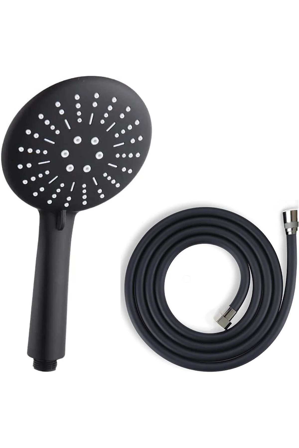 Black Matte Duş S 1. Kalite Mat Siyah Duş Başlığı + 150 cm Siyah PVC Duş Spirali - 5 Yıl Garantili