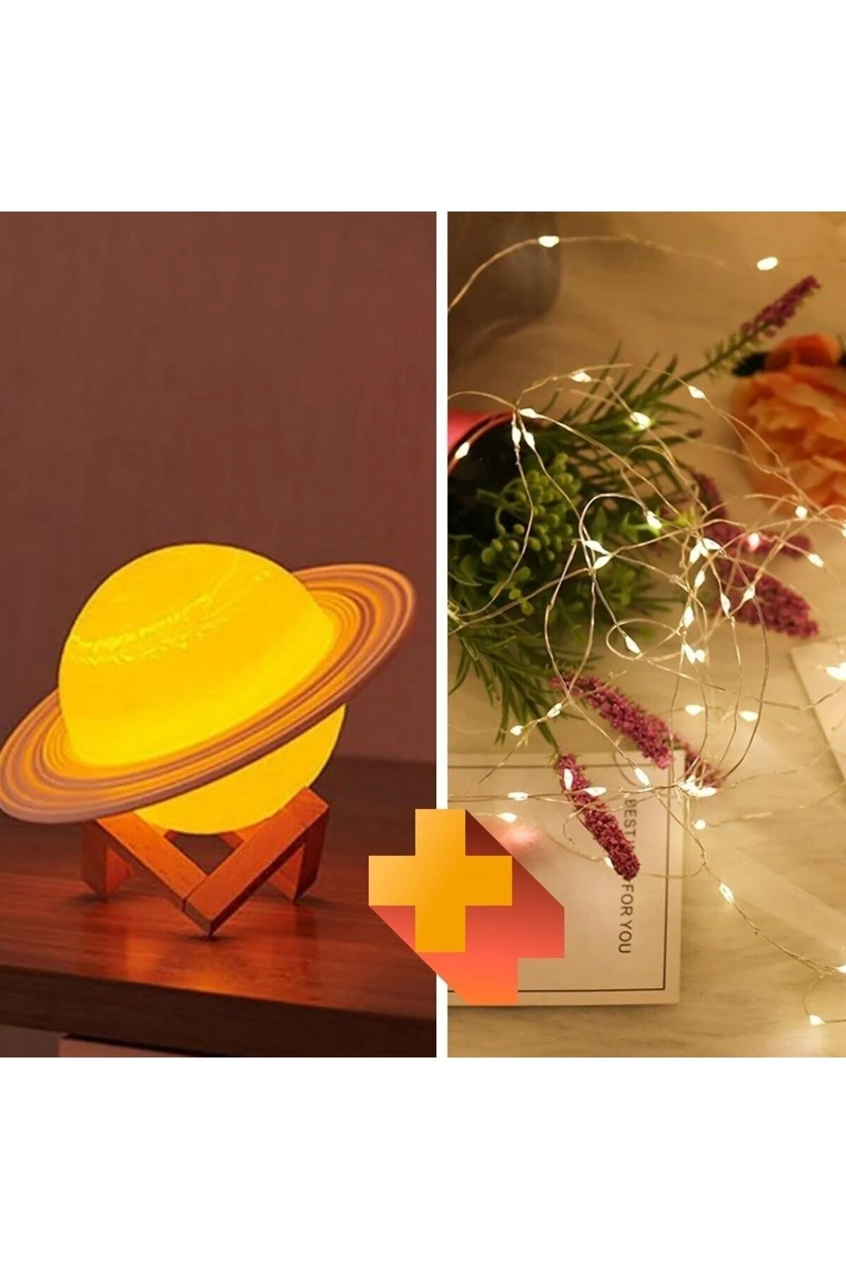 3d Print Dokunmatik 3 Renk Usb Şarjlı Gece Lambası (kumandasız) Ve Peri Led Işık 5 Mt Sarı
