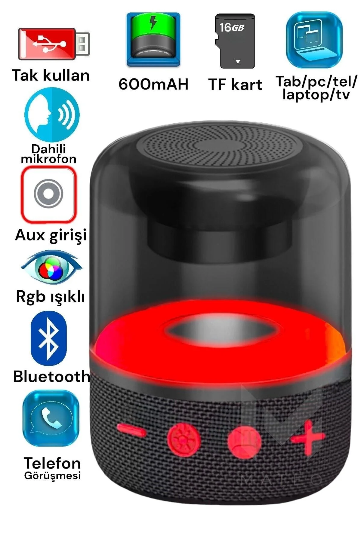 Işıklı Bluetooth Hoparlör Ses Bombası Yüksek Ses Yeni Nesil 2023 Version Siyah